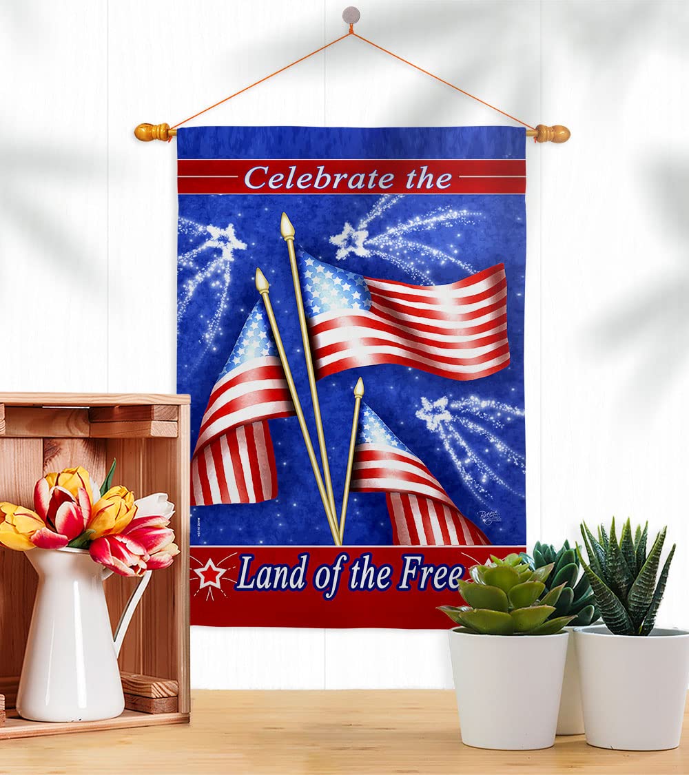 Patriotic Americana House Flag Set - 28x40in w/Flagpole for 4th of July Decor