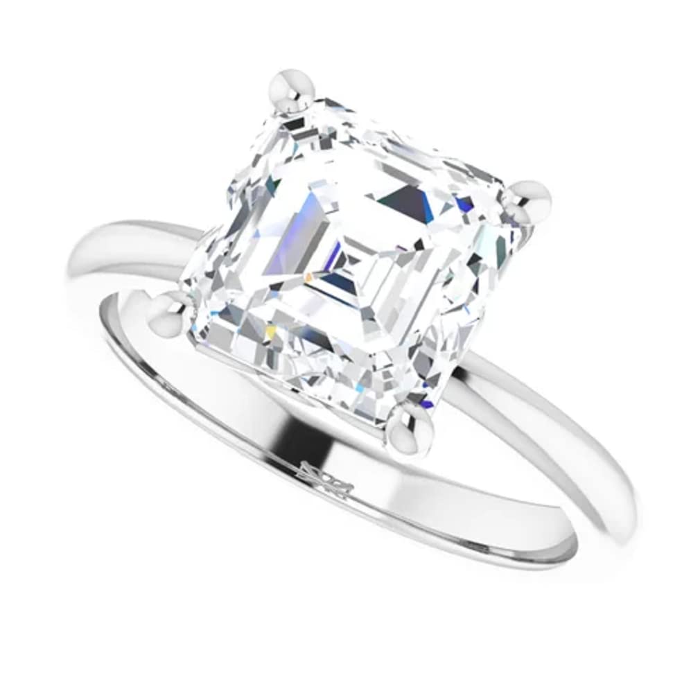 10K Solid White Gold Handmade Engagement Ring - 2.0 CT Asscher Cut Moissanite Diamond Solitaire Wedding Band for Women - Perfect for Proposals, Anniversaries & Bridal Jewelry Gifts