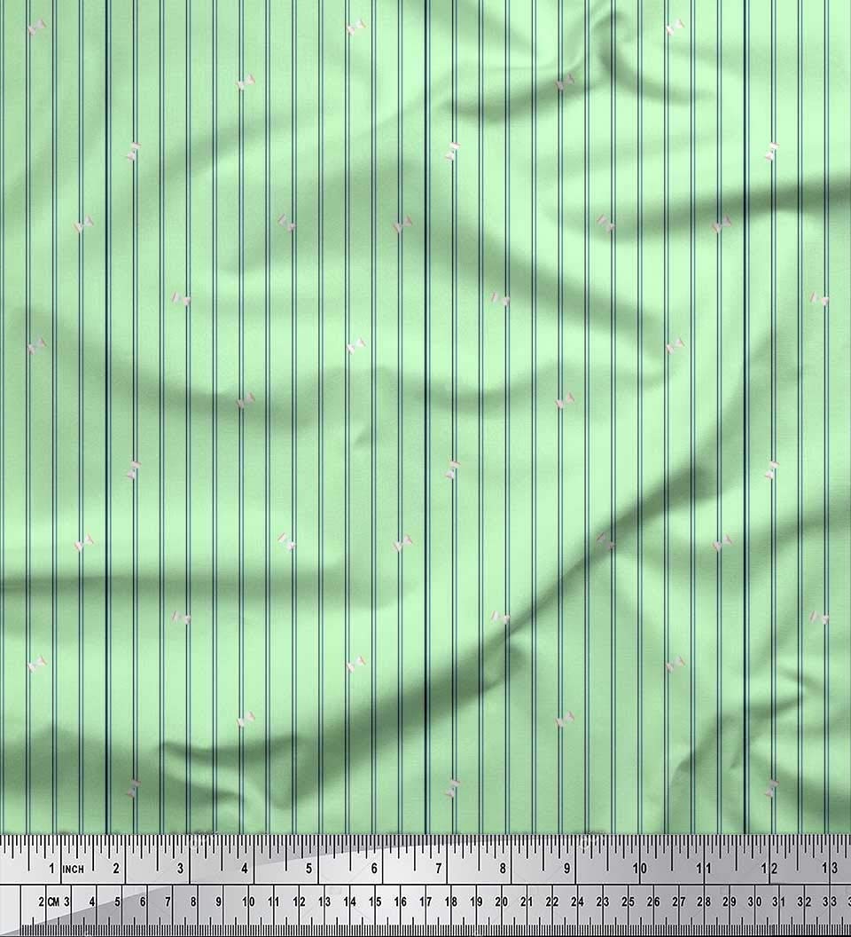 Soimoi Green Silk Fabric by The Yard - 42 Inch Wide - Sand Timer & Stripe Shirting - Printed Silk Material for Dresses, Blouses & DIY Fashion Projects - Timeless Style Fabric for Sewing & Crafting