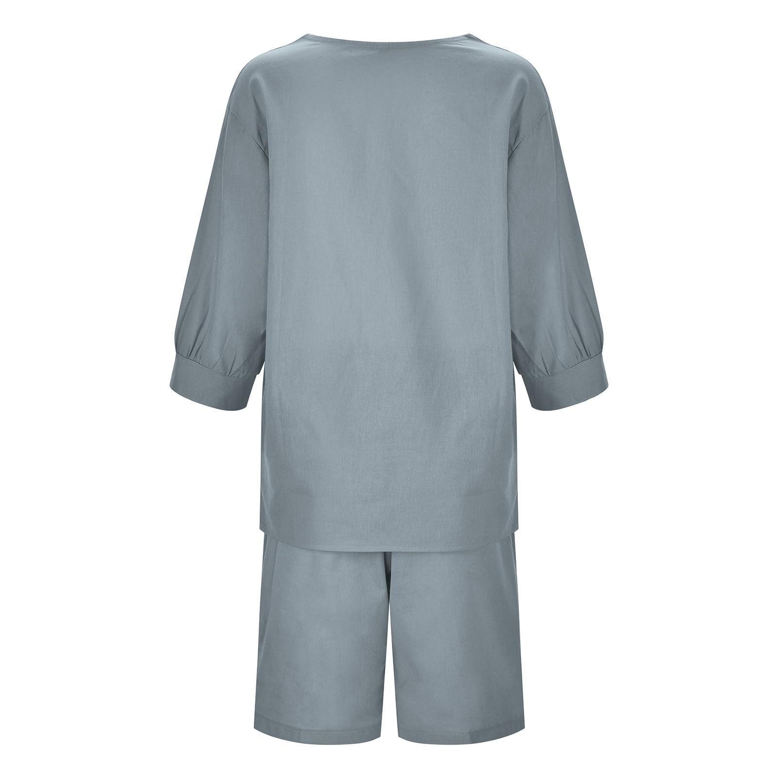 Women's 2-Piece Outfit Set - Loose Fit Cotton Linen Button Down Shirt & High Waist Pants Lounge Wear | Casual Summer Matching Sets for Home, Travel & Street Style