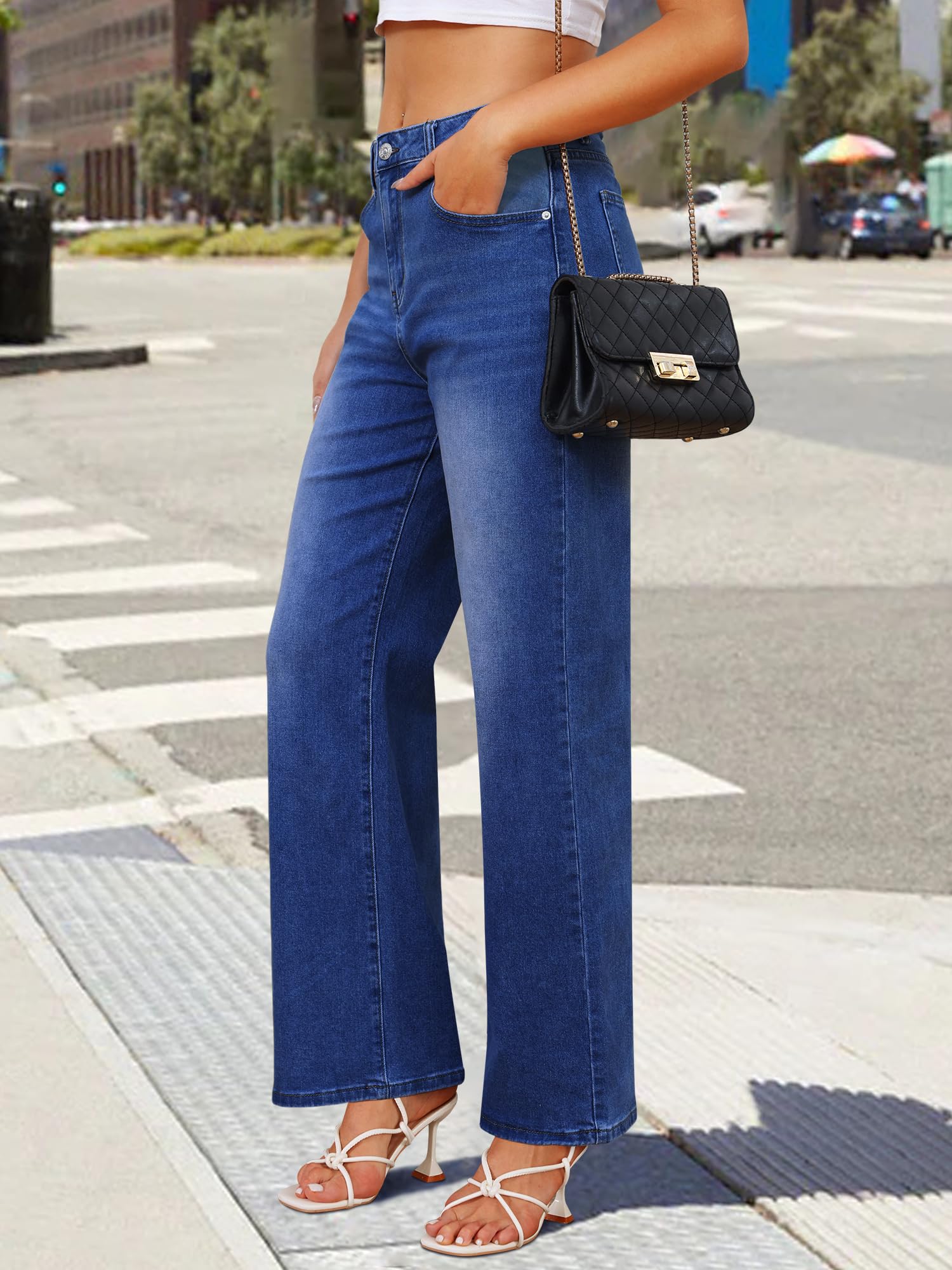 Genleck Women's Wide Leg Baggy Jeans - High Waisted Stretch Loose Denim Pants for Casual Outfits & Streetwear Fashion | Trendy Comfortable Jeans for Everyday Wear
