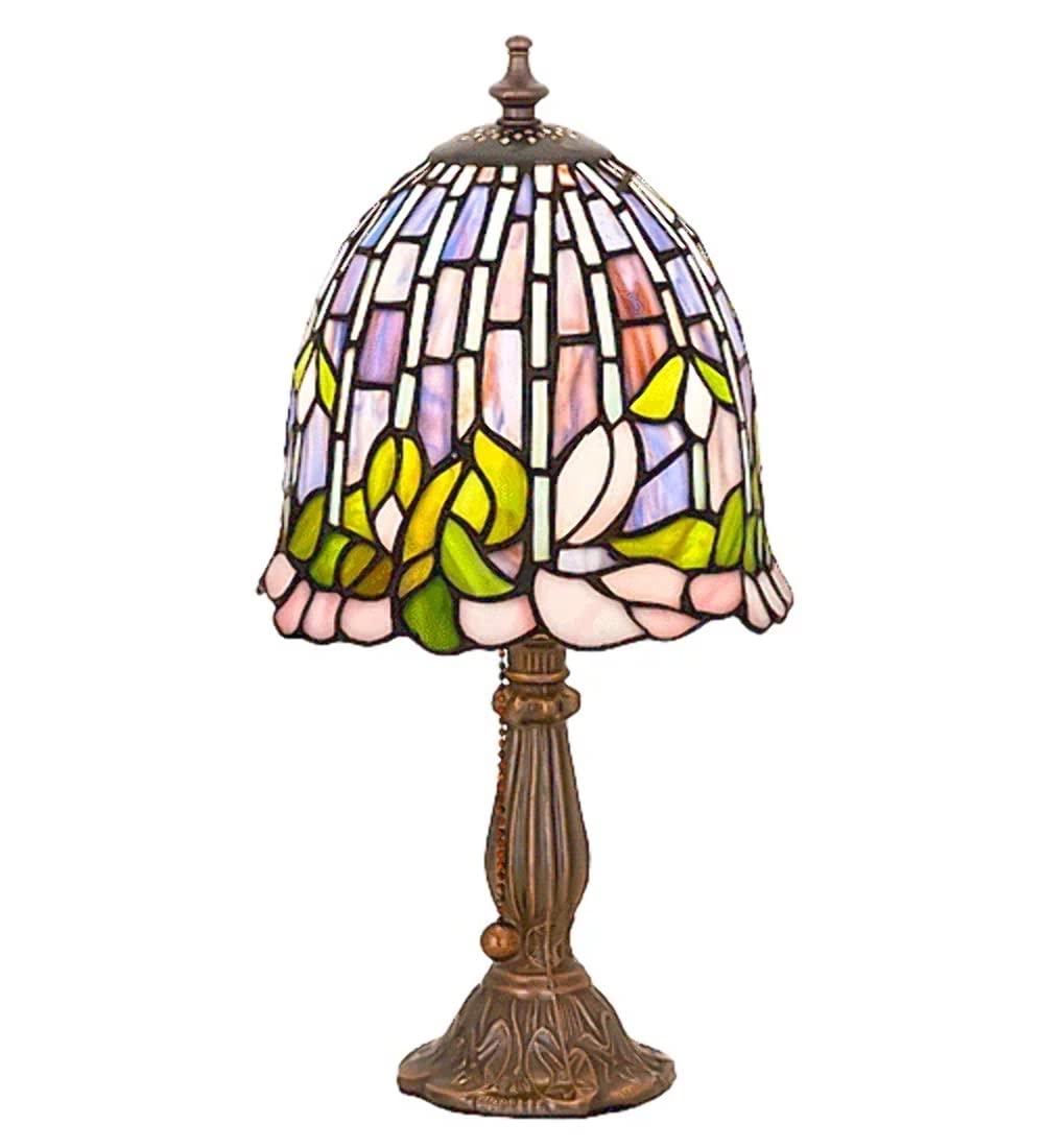Meyda Tiffany Style 16 Inch Flowering Lotus Accent Table Lamp - Handcrafted Stained Glass Bedside Lighting for Living Room, Bedroom & Office Decor
