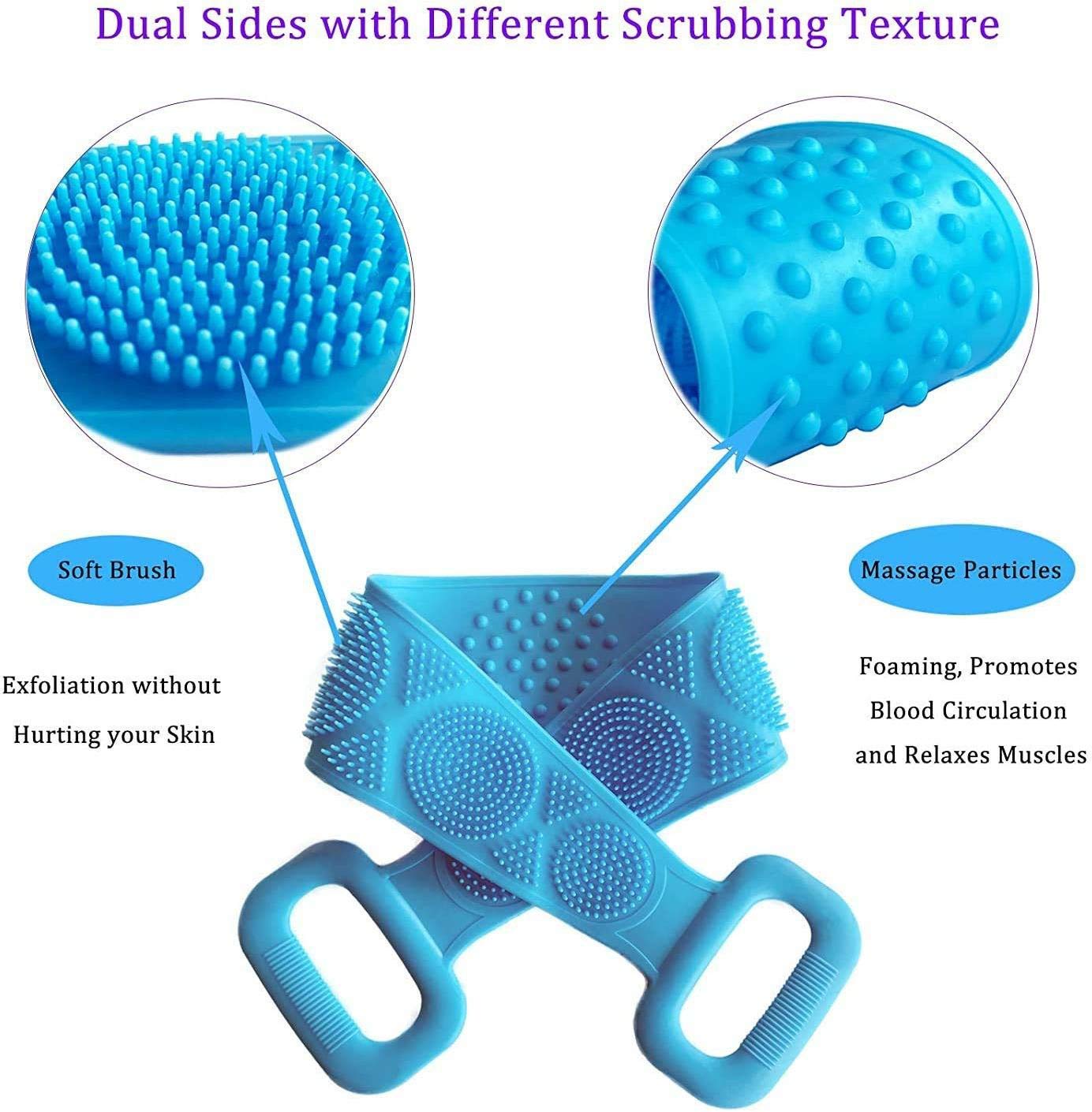 Exfoliating Silicone Back Scrubber - Long Handle Shower Brush for Deep Cleansing & Skin Renewal - Eco-Friendly Bath Scrub Belt for Women & Men - Easy to Clean & Reusable - Perfect for Spa, Gym & Travel (Multicolor)