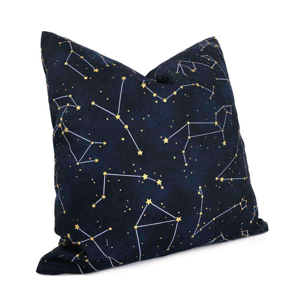 Navy Blue & Gold Cotton Pillow Cover with Night Sky Stars & Constellations - Perfect for Home Decor, Bedroom, Living Room & Gifts
