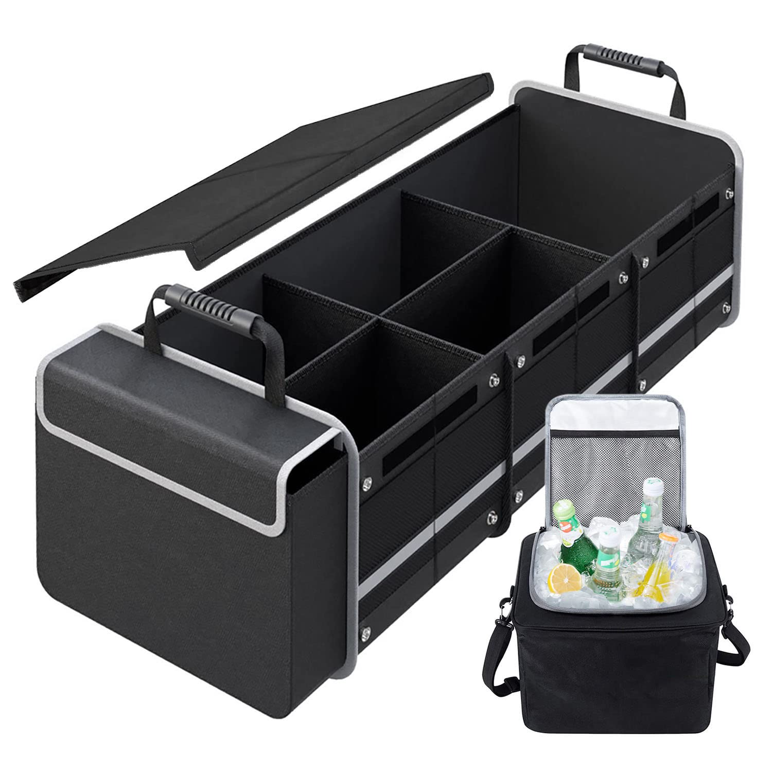115L Car Trunk Organizer with Insulated Leakproof Cooler Bag - 4-in-1 Waterproof Portable Storage for SUV, Truck & Vehicles | Large Compartment Cargo Organizer with Cover | Perfect for Road Trips, Groceries & Outdoor Adventures