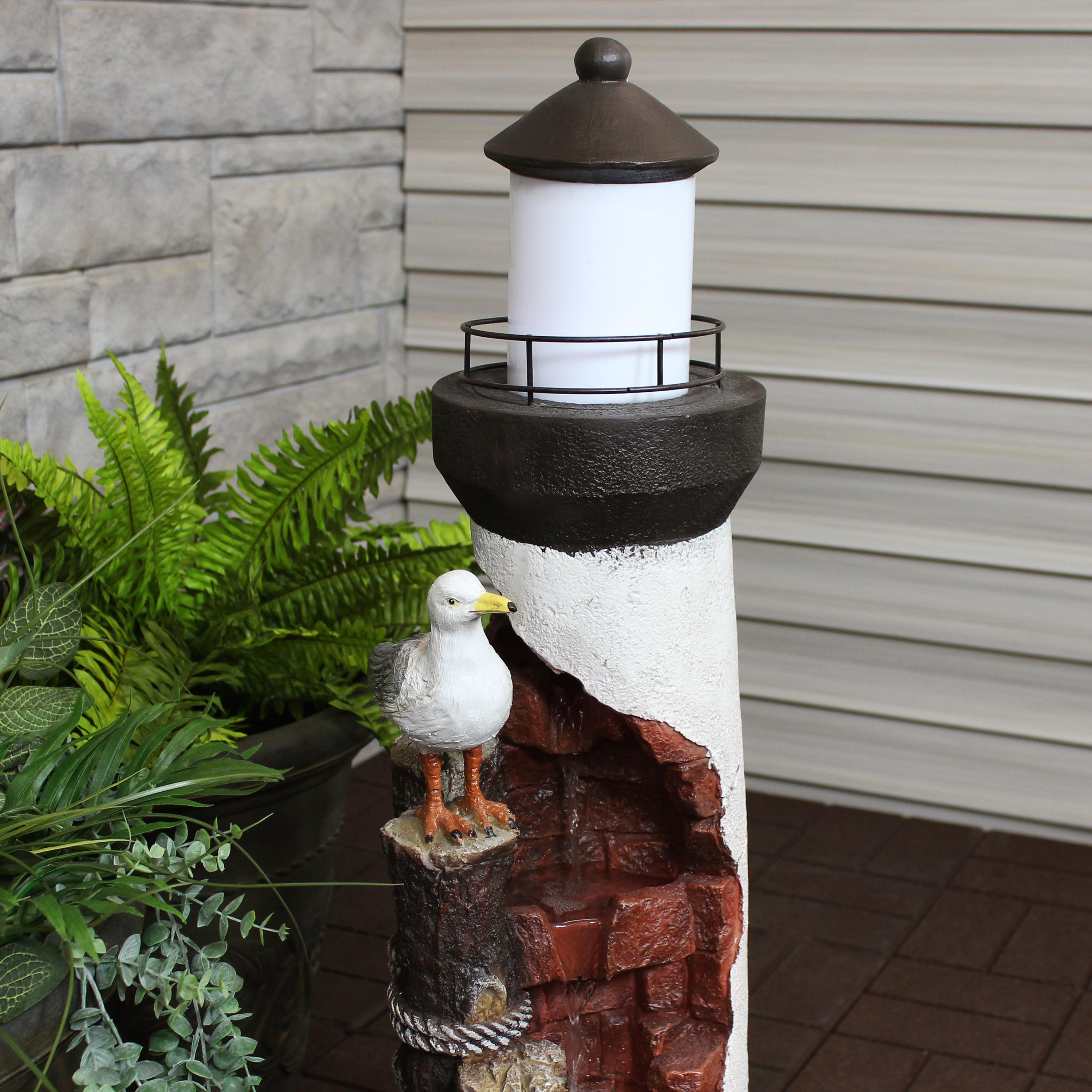 Sunnydaze Gull's Cove Outdoor Lighthouse Fountain with LED Lights - 36 Inch Tall Water Feature for Garden, Patio, and Backyard Decor