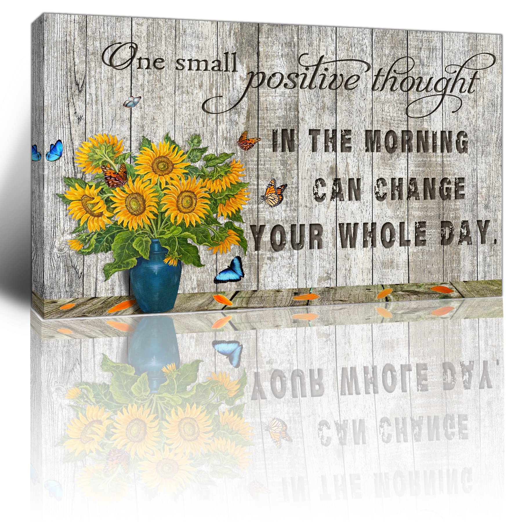 Motivational Canvas Wall Art - 'One Small Positive Thought' Quote Print for Home & Office Decor, 24x36 Inch Framed Sunflower Painting, Inspirational Gift for Women & Men | Perfect for Bedroom, Living Room & Workspace