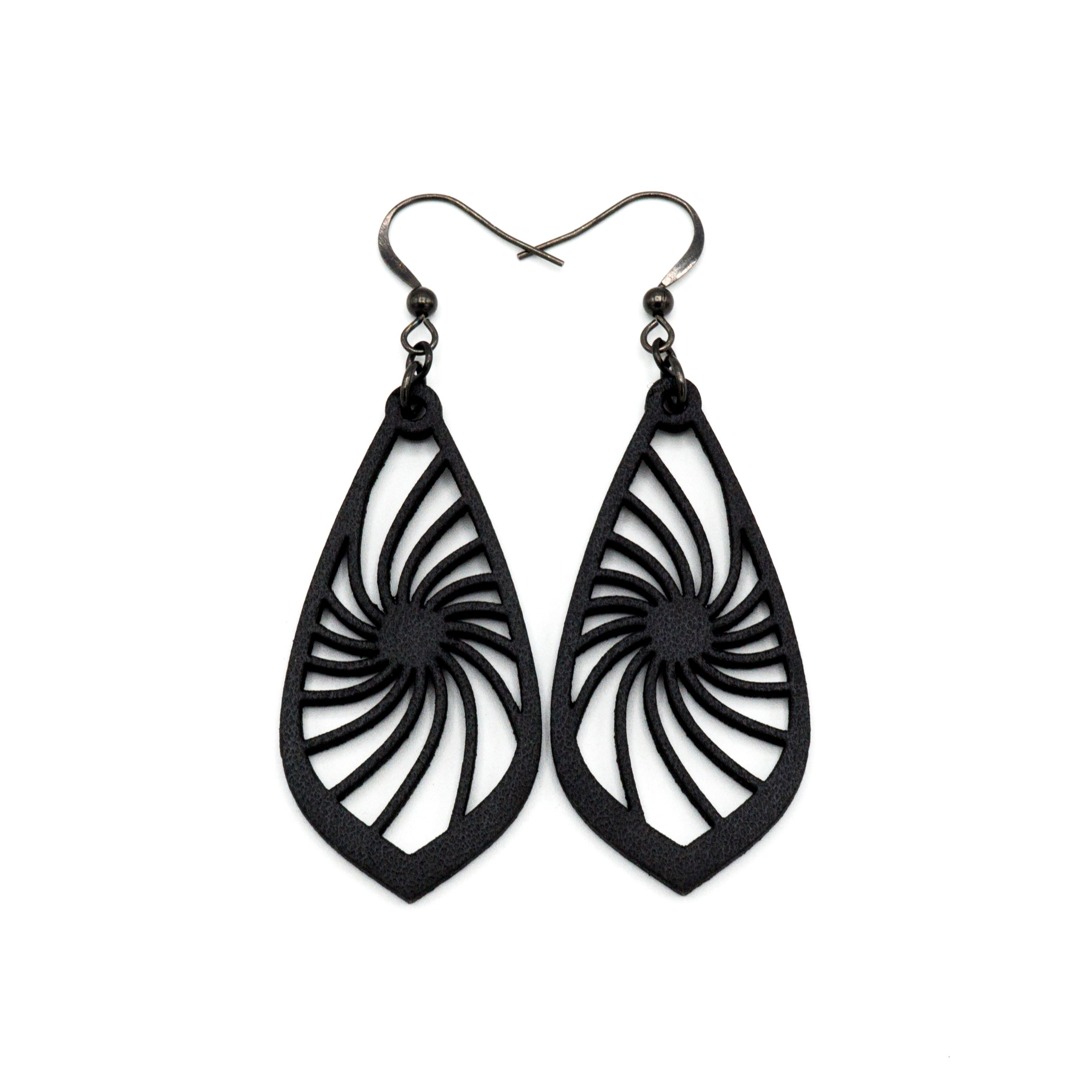 Gem Point 03 [M] Black Leather Earrings for Women - Handmade Boho Chic Dangle Earrings for Casual Wear, Parties & Special Occasions