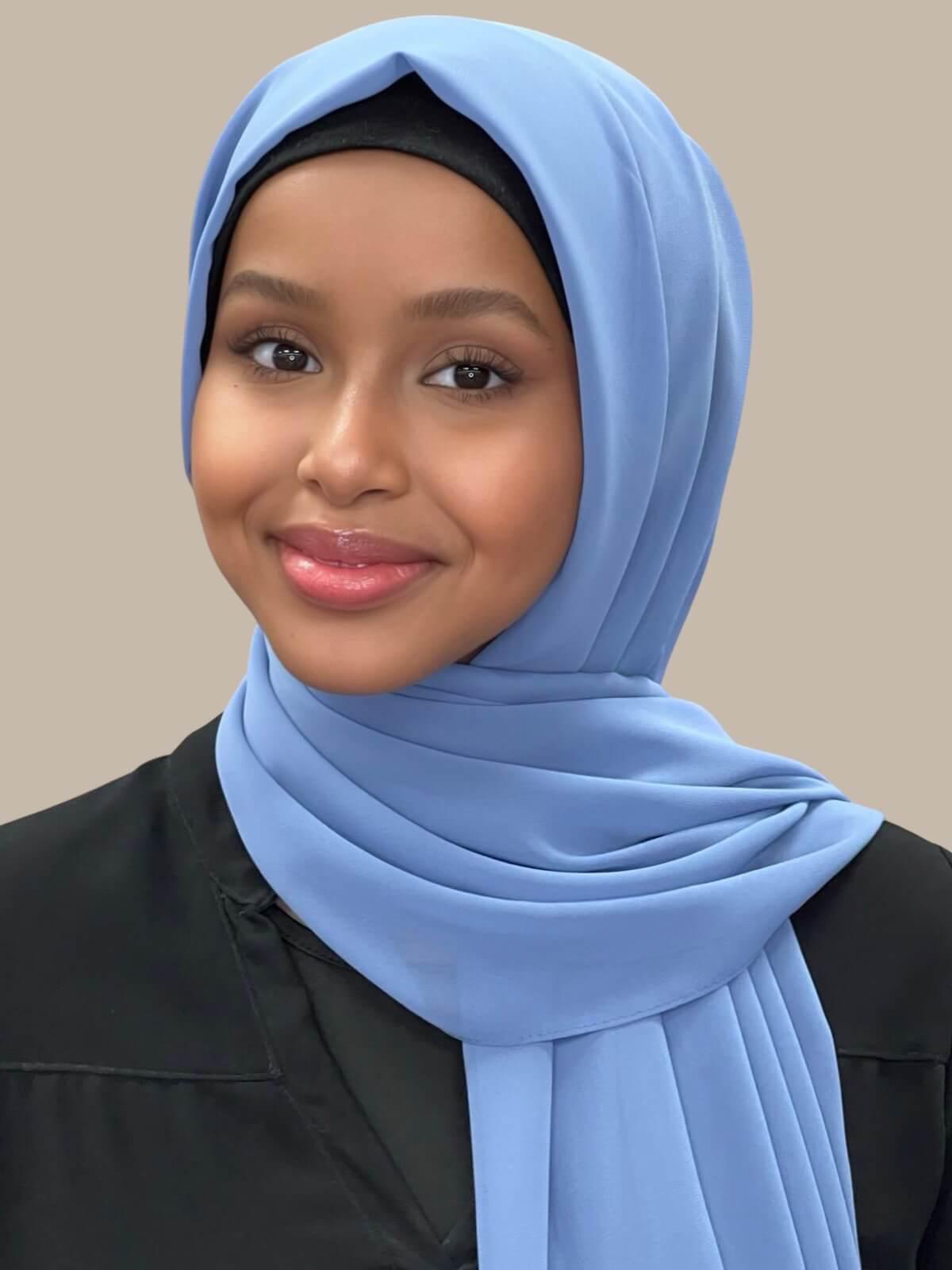 Premium Blue Grey Chiffon Hijab - Soft & Lightweight Muslim Scarf for Women - Perfect for Daily Wear, Prayer, and Special Occasions