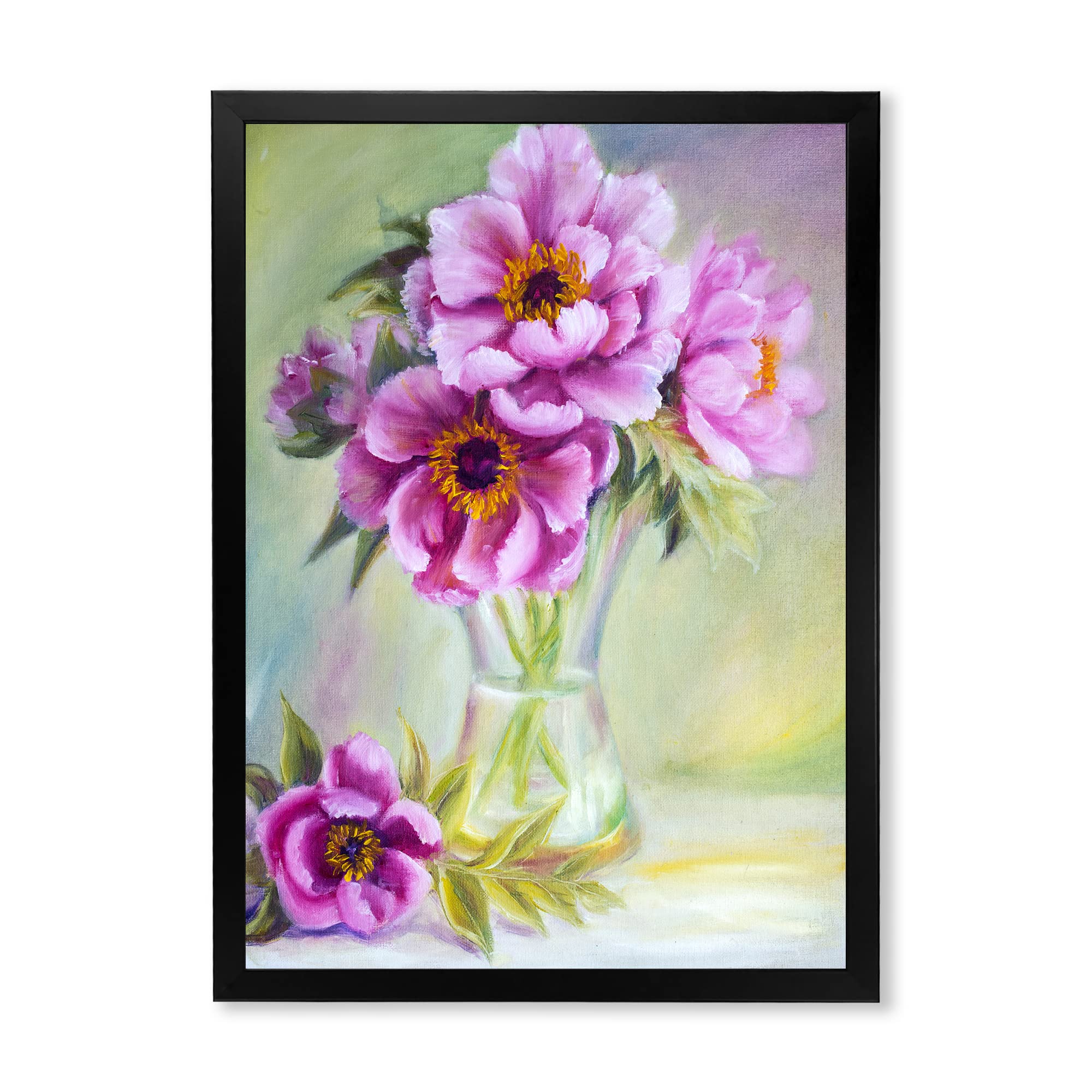 DesignQ Peonies in Vase Still Life Traditional Framed Wall Art - Floral Oil Painting Home Decor for Living Room, Bedroom & Office
