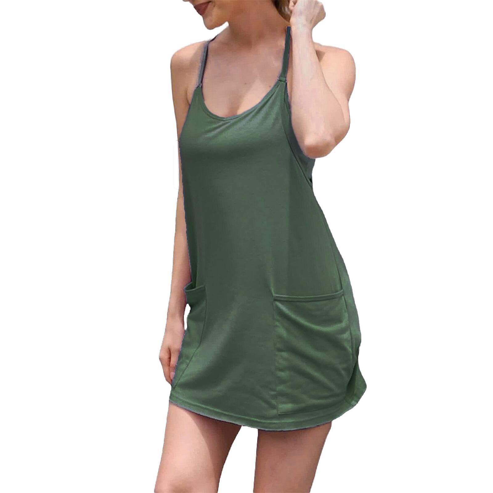 Women's Workout Romper Dress with Built-in Shorts - Sleeveless Spaghetti Strap Athletic Jumpsuit for Gym, Yoga & Casual Wear | Perfect for Workouts, Vacations & Summer Outfits