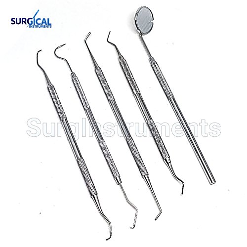 5-Piece Stainless Steel Dental Pick & Teeth Cleaning Mirror Set - Professional Dentist Tools for Plaque Removal, Tartar Scraping & Oral Hygiene Care (Perfect for Home Dental Care & Professional Use)