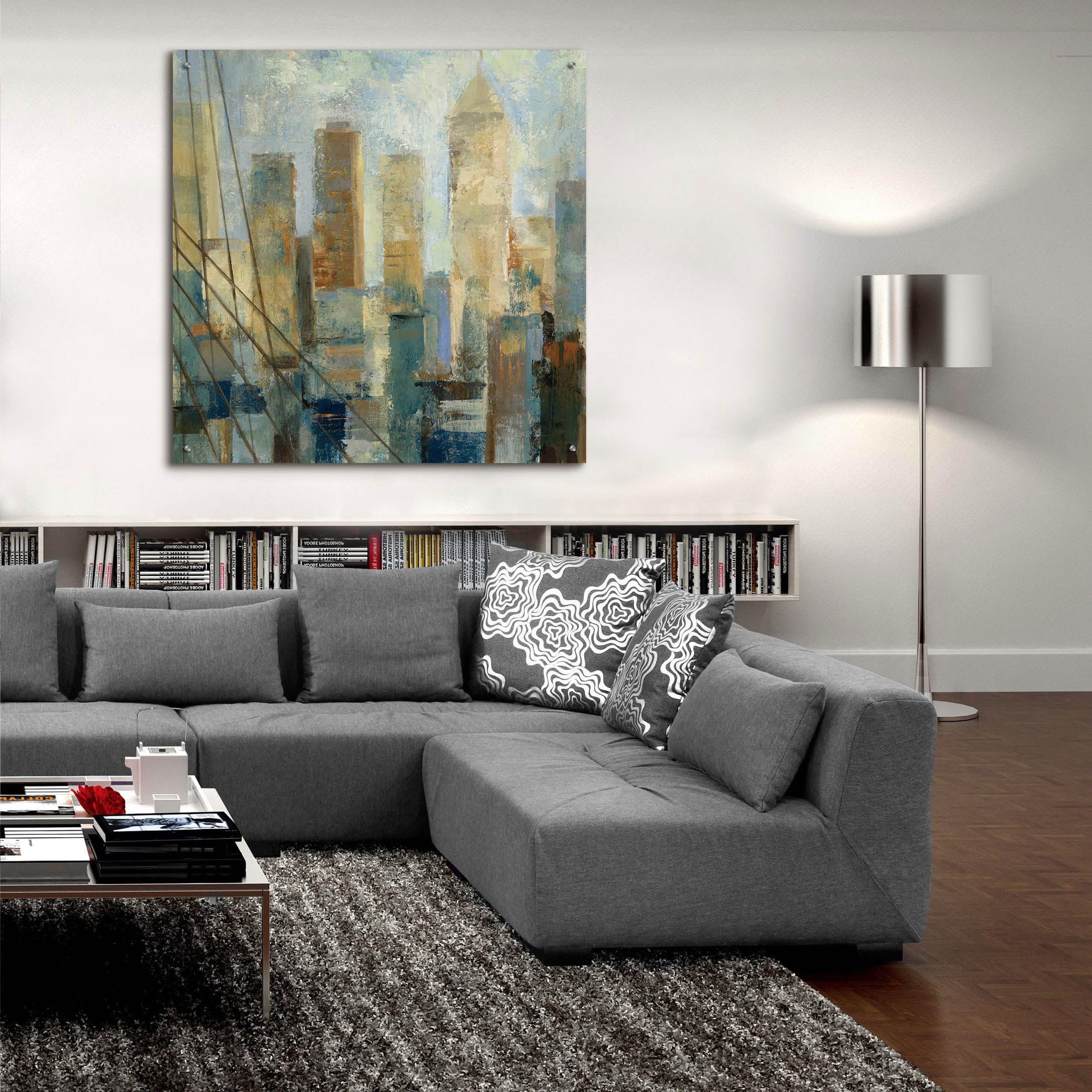 Silvia Vassileva Manhattan Sketches V Acrylic Glass Wall Art - 36x36 Inches Modern Abstract Painting for Living Room, Office & Bedroom Decor