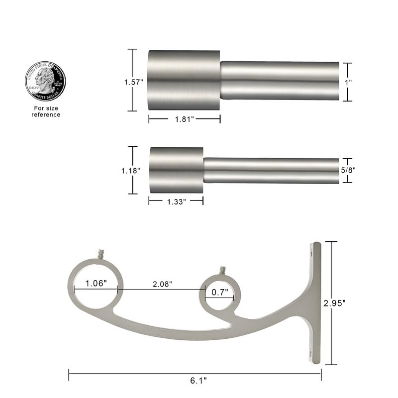 Brushed Nickel Double Curtain Rods 72-144 Inches (6-12 Feet) - Adjustable Heavy Duty Dual Drapery Rod with Cap Finials, 1 Inch Front & 5/8 Inch Back Rod for Living Room, Bedroom, and Office Window Treatments