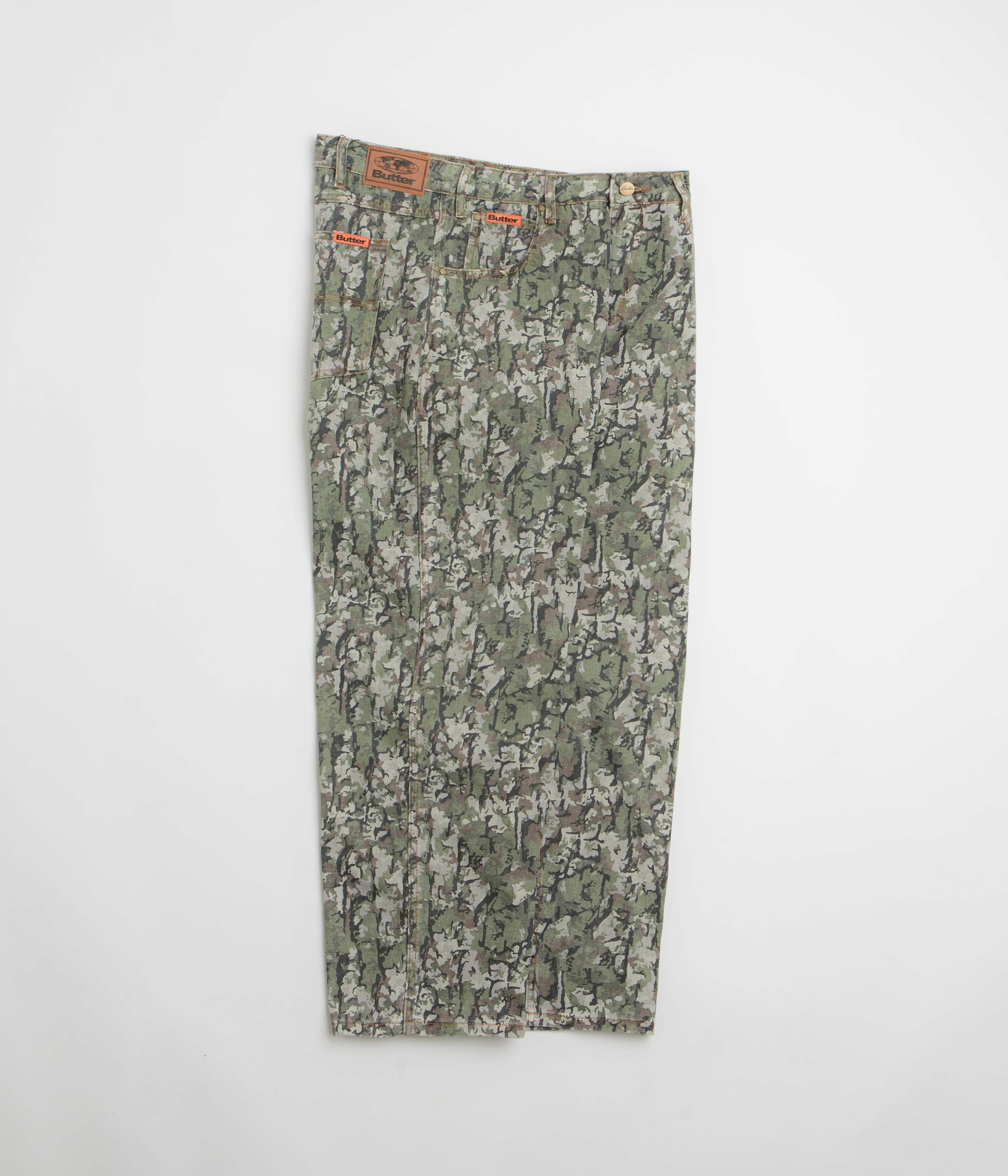 Butter Goods Bark Camo Jeans - Army Green Camouflage Denim Pants for Men | Streetwear Fashion & Outdoor Adventures