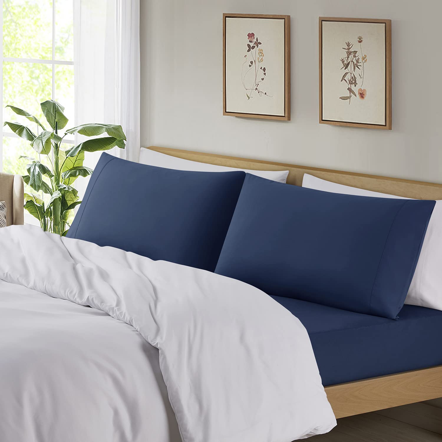 Premium Soft Empyrean Bedding Pillowcases Set of 2 - Standard/Queen Size Navy Blue Pillow Covers for Ultimate Comfort - Perfect for Home, Hotel & Guest Room Decor