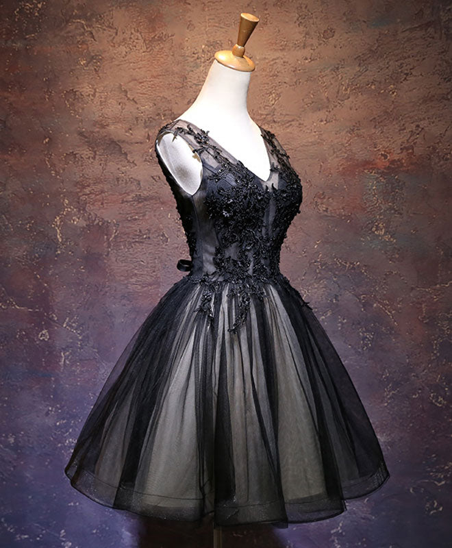 Elegant Black V-Neck Lace Short Prom Dress - Sexy Party Dress for Homecoming, Cocktail Parties & Special Occasions