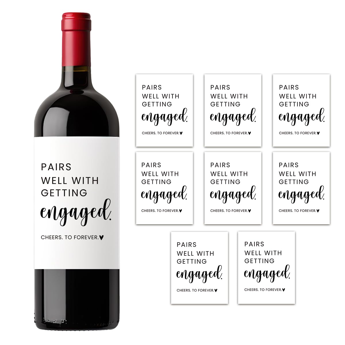 8-Piece Engagement Wine Labels for Couples - Romantic Wine Bottle Stickers for Engagement Party Decorations - Perfect Gift for Newly Engaged Pairs - Great for Celebrations, Anniversaries & Romantic Dinners