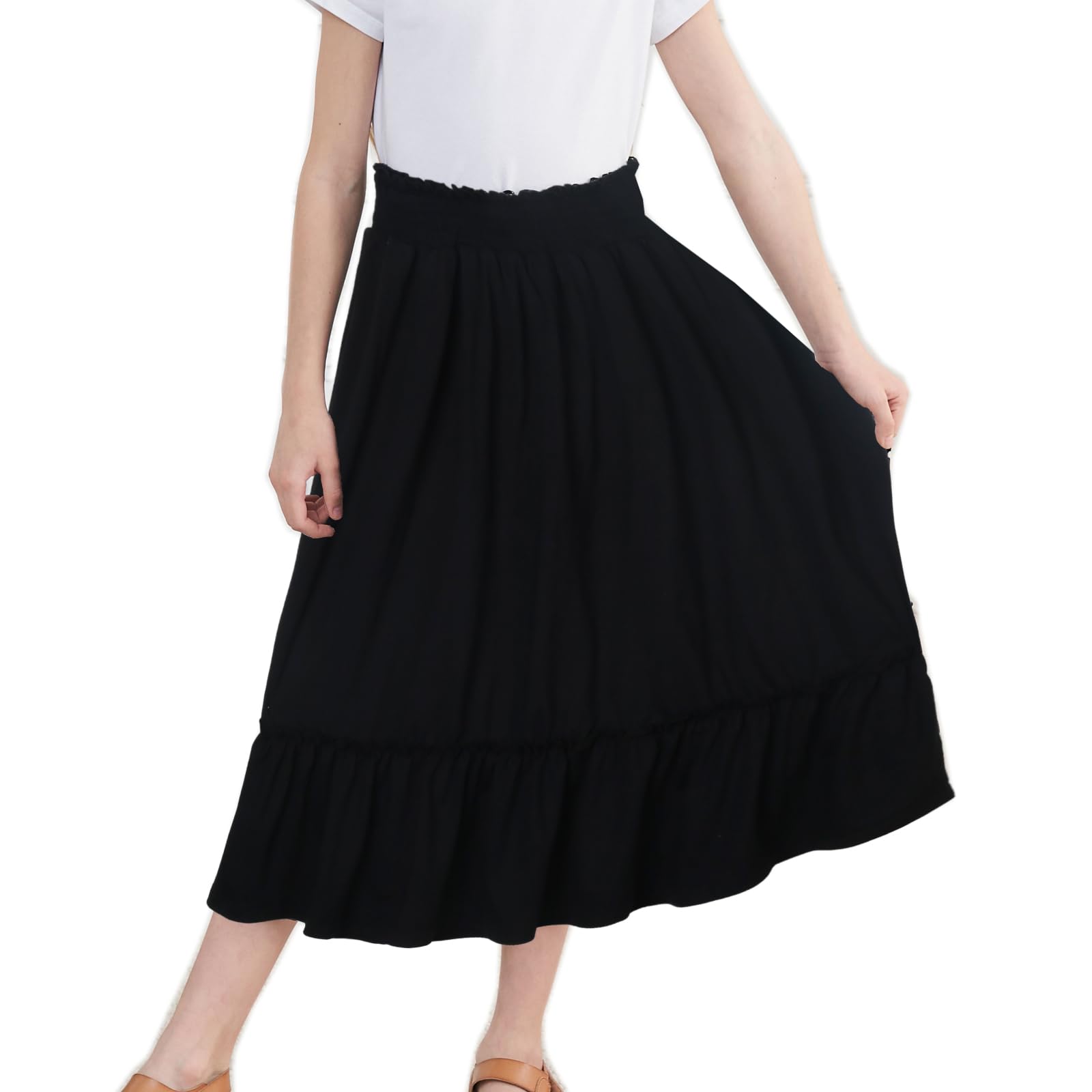 Girls Long Maxi Skirt - High Waisted Ruffle Summer Skirt for Kids | Cute Boho Style Skirt for Beach, Party & Casual Wear