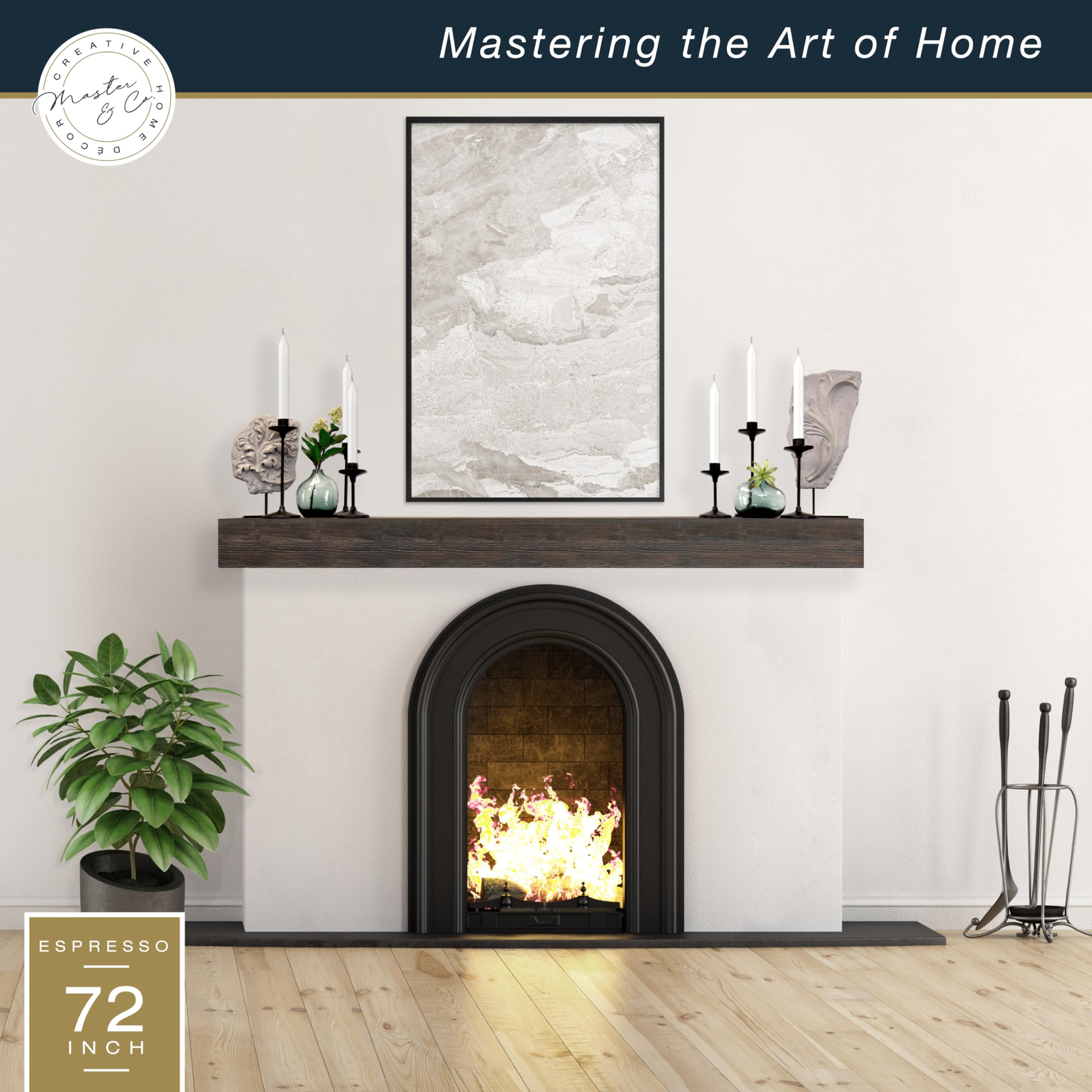 72-Inch Solid Wood Floating Fireplace Mantel Shelf - Espresso Finish by Master & Co - Heavy Duty Wood Cleat Hanging System - Perfect for Living Room Decor, Photo Display & Home Decoration - Ideal for Fireplace Surrounds, TV Backdrops and Wall Shelving