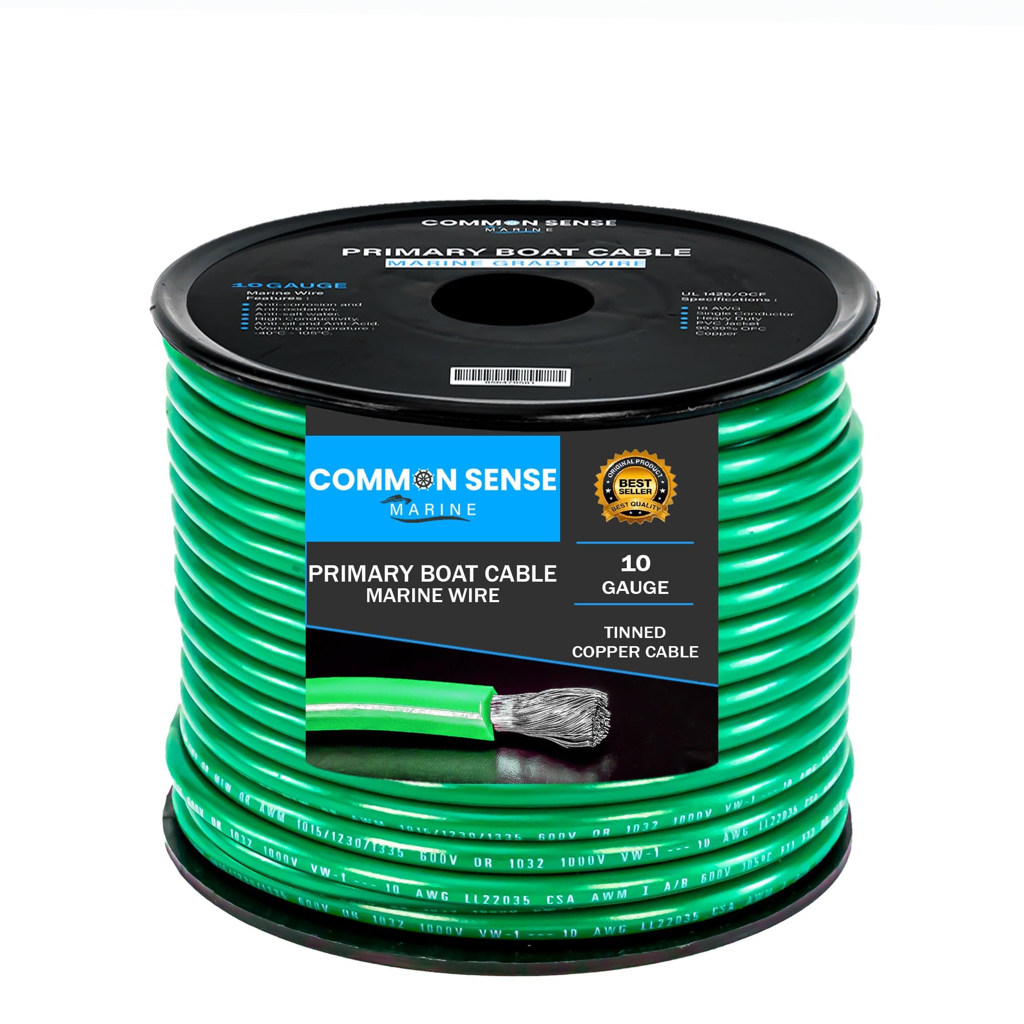 10 Gauge Marine Grade Wire - 500 ft Tinned Oxygen-Free Copper Boat Cable (10 AWG UL 1426 PVC) for Boats, Trailers, RVs, Car Audio & Solar Systems - Weatherproof Electrical Wiring for Harsh Marine & Outdoor Environments