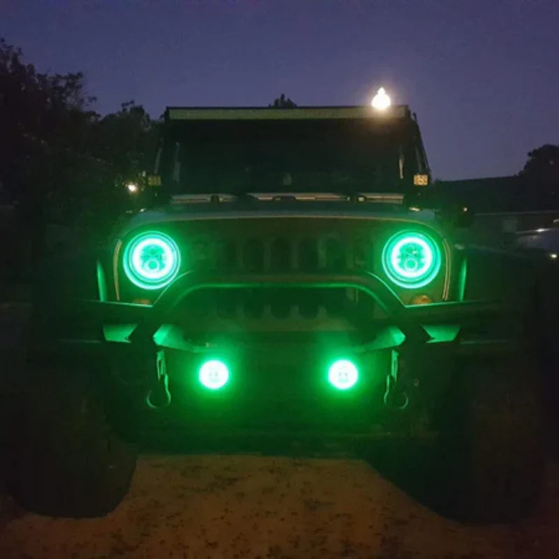 Jeep Wrangler JK Multicolor LED Halo Headlight Kit (2007-2016) - Upgrade Your Off-Road Lighting for Night Adventures