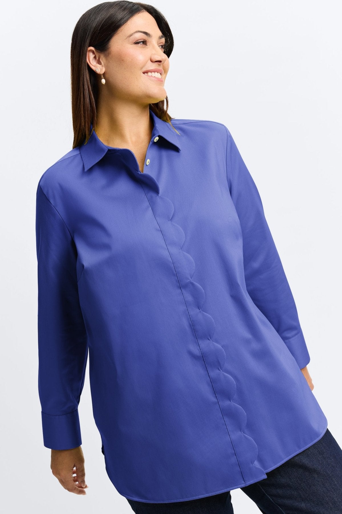 Layla Plus Stretch Matte Sateen Wrinkle-Free Long Sleeve Tunic Top for Women | Office Wear & Casual Outfits