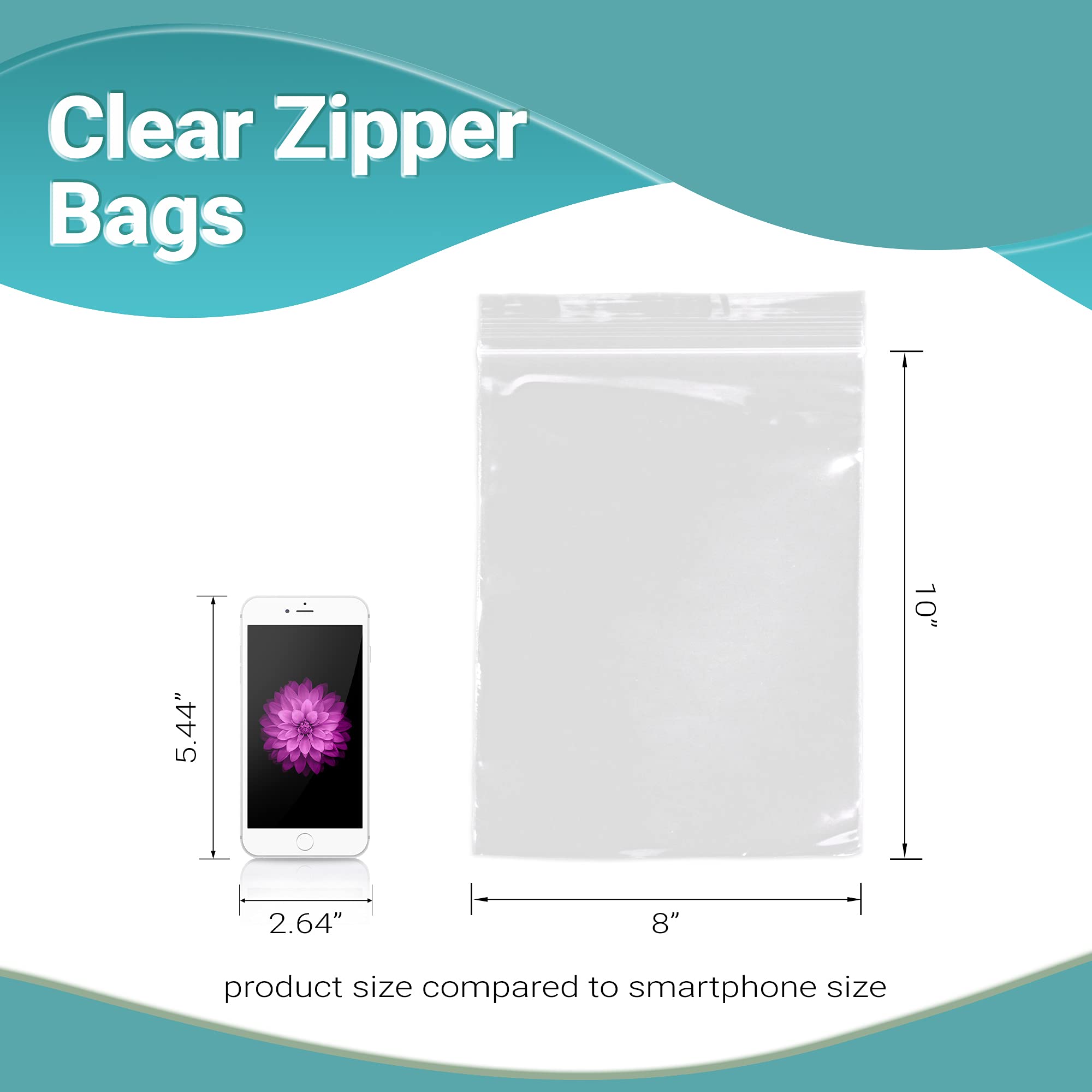 1000 Pack 8x10 Inch Clear Reclosable Zipper Bags - 2 Mil Thick Waterproof Plastic Storage Bags for Jewelry, Crafts & Industrial Use | Durable Zipper Closure for Organizing Small Items