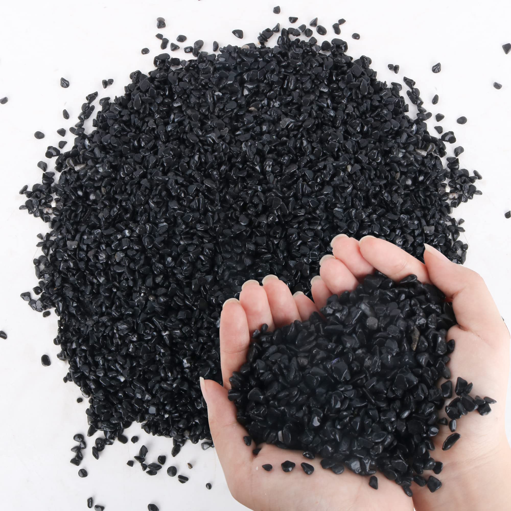 Natural Black River Rocks for Plants - 7LB Smooth Aquarium Gravel Stones for Succulents, Bonsai, Terrarium & Fish Tank Decor | Indoor/Outdoor Garden Vase Fillers (6-9mm) | Perfect for Landscaping, Zen Gardens & Home Décor
