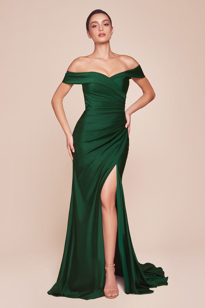 Freya Gown - Off Shoulder Stretch Spandex Dress in Hunter Green | Elegant Evening Wear for Parties & Special Occasions