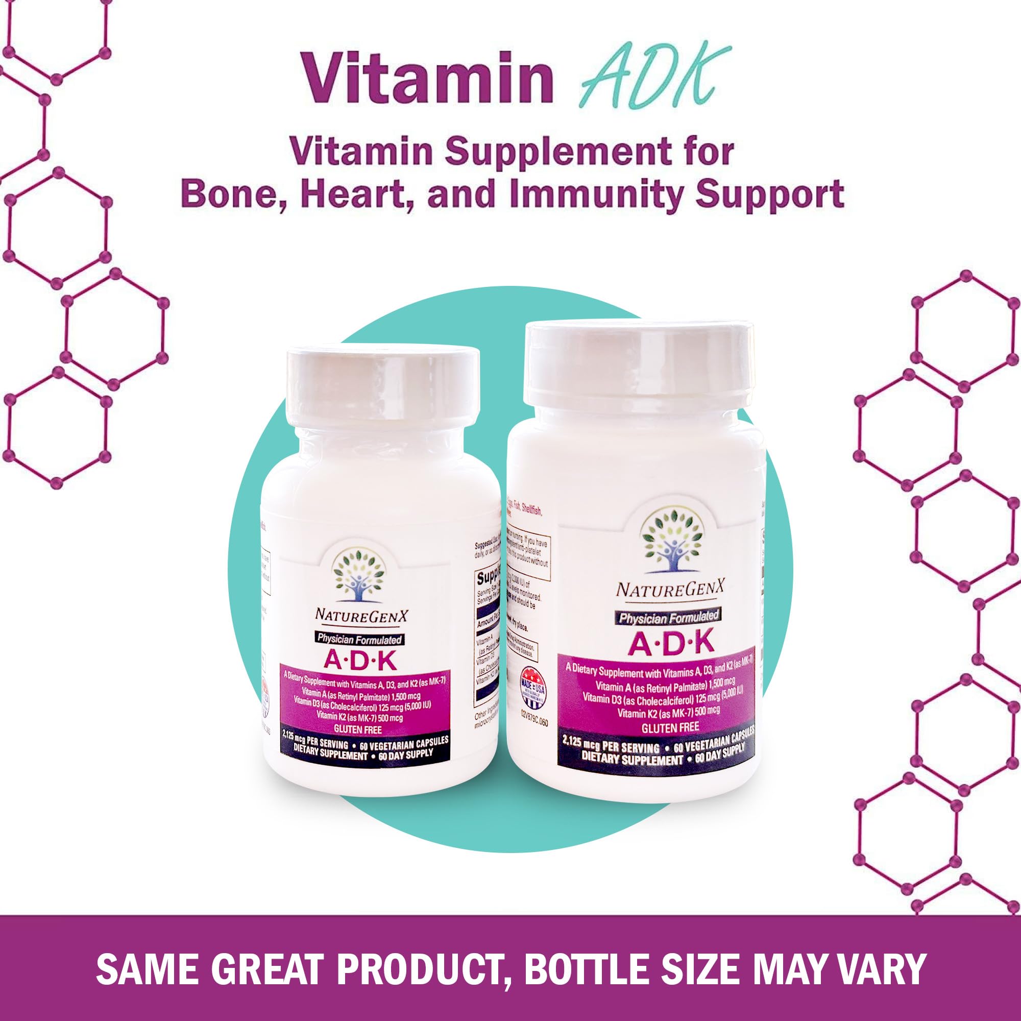 Premium ADK Vitamin Supplement for Bone Health - High Potency Vitamins A, D3 & K2 Complex | Gluten-Free, Non-GMO | 60 Capsules (2 Pack) | Supports Strong Bones, Joints & Immune System | Ideal for Adults, Seniors & Active Lifestyles