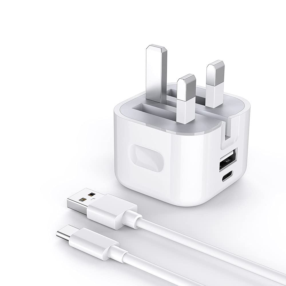 20W Dual Port USB-C PD Fast Charger with Foldable Plug - Compatible with iPad Air 11/13 (2022-2025), iPad Pro 11/13 (2024), iPad Mini (2024), iPad (2022-2025) - Perfect for Travel, Office & Home Charging