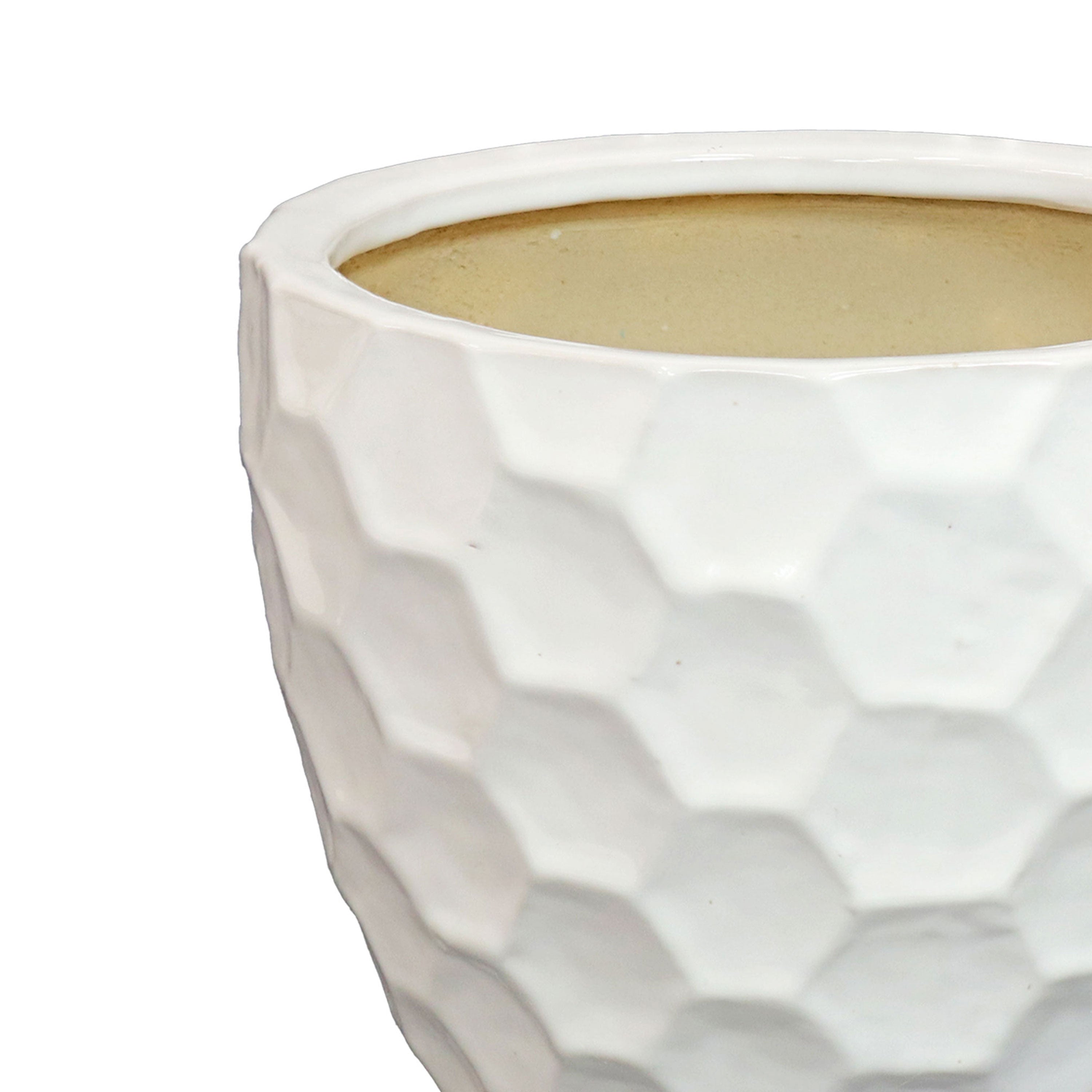 Sunnydaze 11.25 Inch White Honeycomb Pattern Ceramic Flower Pots Set of 2 - Indoor Outdoor Planters for Home Garden Decor, Patio, Balcony & Office