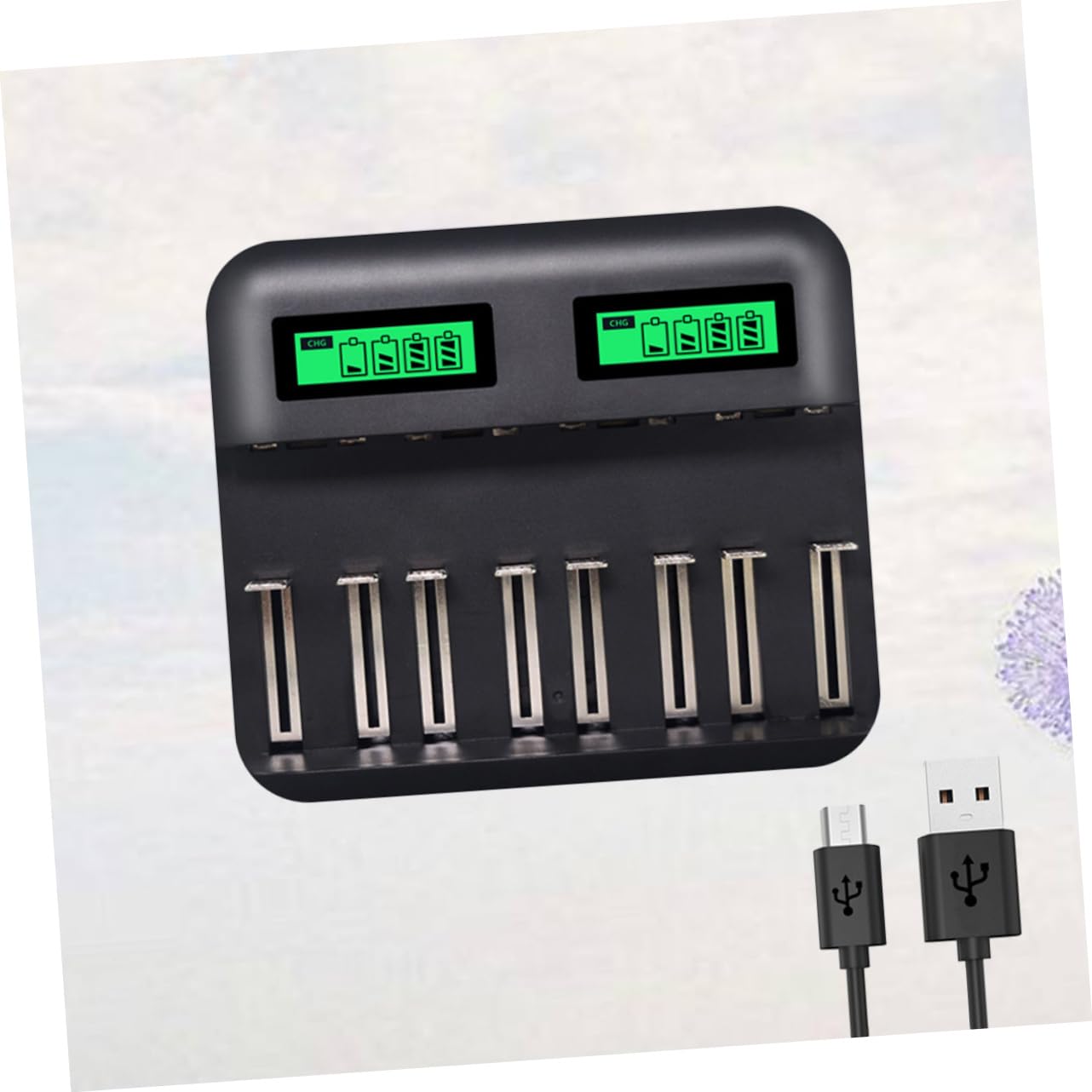PartyKindom AA AAA USB Battery Charger with Digital Display - Fast Charging for Rechargeable Batteries - Perfect for Cameras, Toys, and Home Electronics