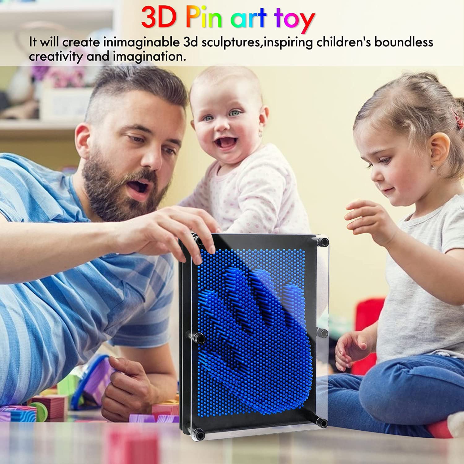 Hsxfl Classic 3D Pin Art Board Toy Sculpture - 8x6 Inch Large Sensory Fidget Toy for Kids & Adults, Stress Relief Birthday Gift for Boys Girls (Blue) - Perfect for Home, Office, Classroom & Therapy Use