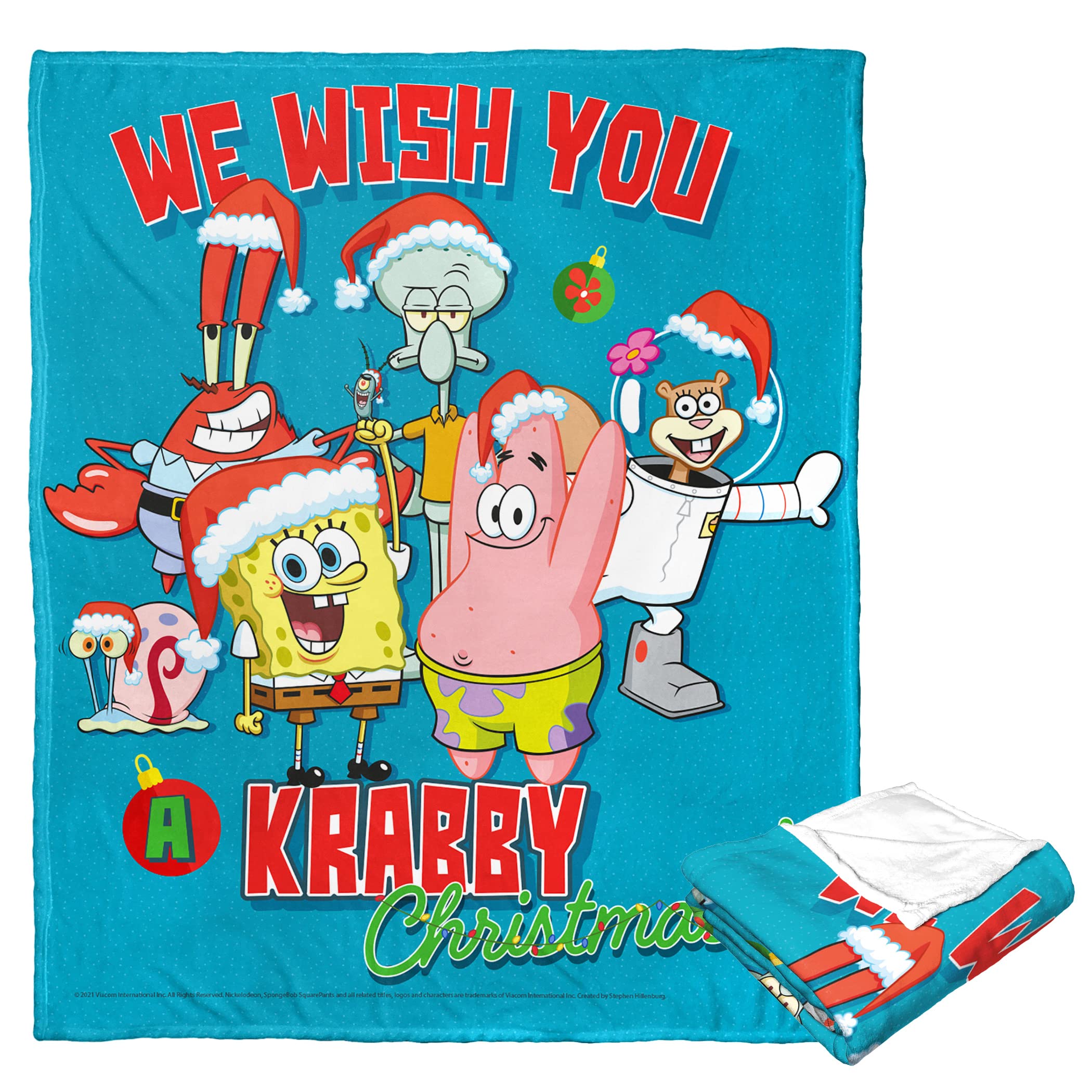 Spongebob Squarepants Soft Fleece Throw Blanket 50x60 Inches - Krabby Christmas Design - Cozy Plush Blanket for Couch, Bed, Sofa - Perfect Gift for Kids and Adults Fans