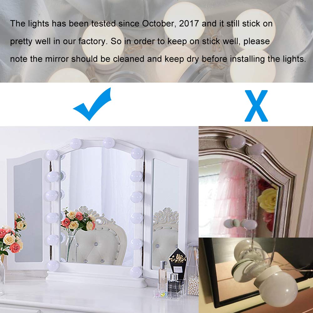 Chende Hollywood Vanity Lights for Makeup - 14 Dimmable LED Bulbs with AC Adapter, Stick-On Mirror Lights for Dressing Room & Bathroom (Mirror Not Included) - Perfect for Makeup Application, Photography Lighting, and Home Decor
