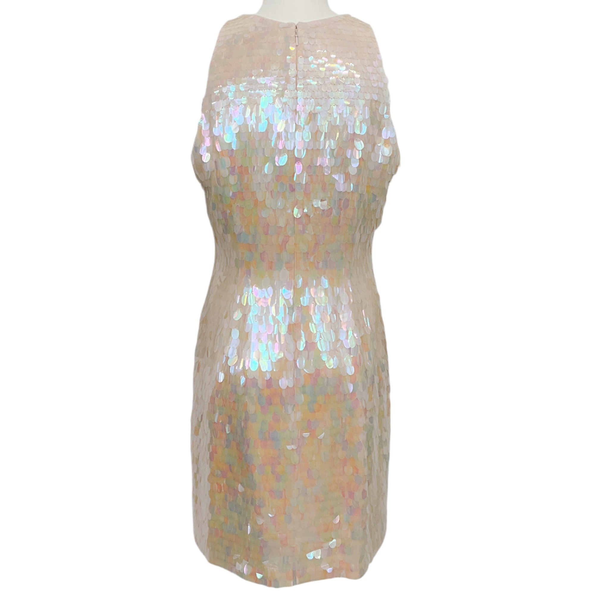 Carmen Marc Valvo Women's Pink Iridescent Paillette Sleeveless Cocktail Dress - Perfect for Evening Parties, Weddings & Special Occasions