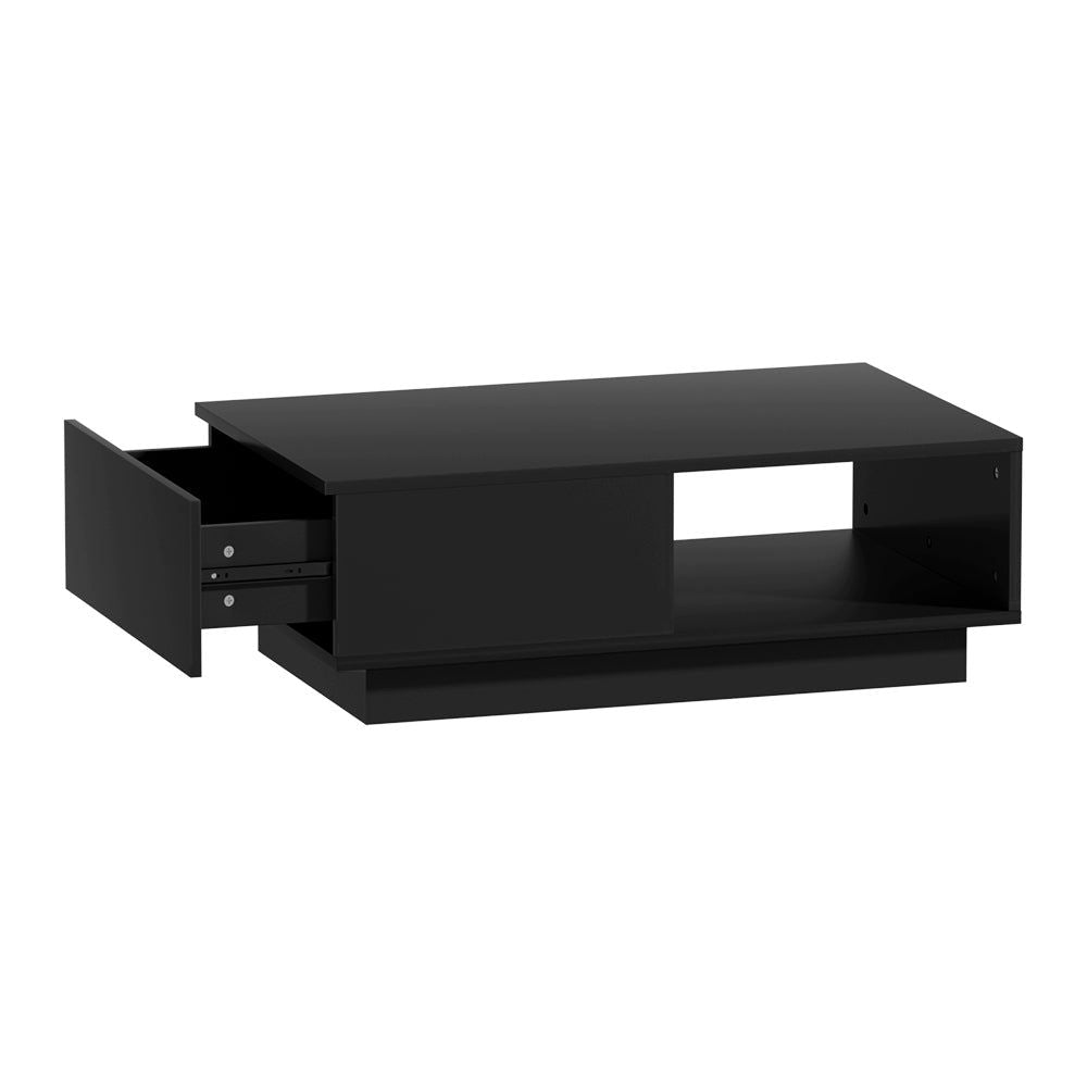 Artiss Modern Coffee Table with LED Lights - Black Glass Top End Table for Living Room, Bedroom, or Office Decor