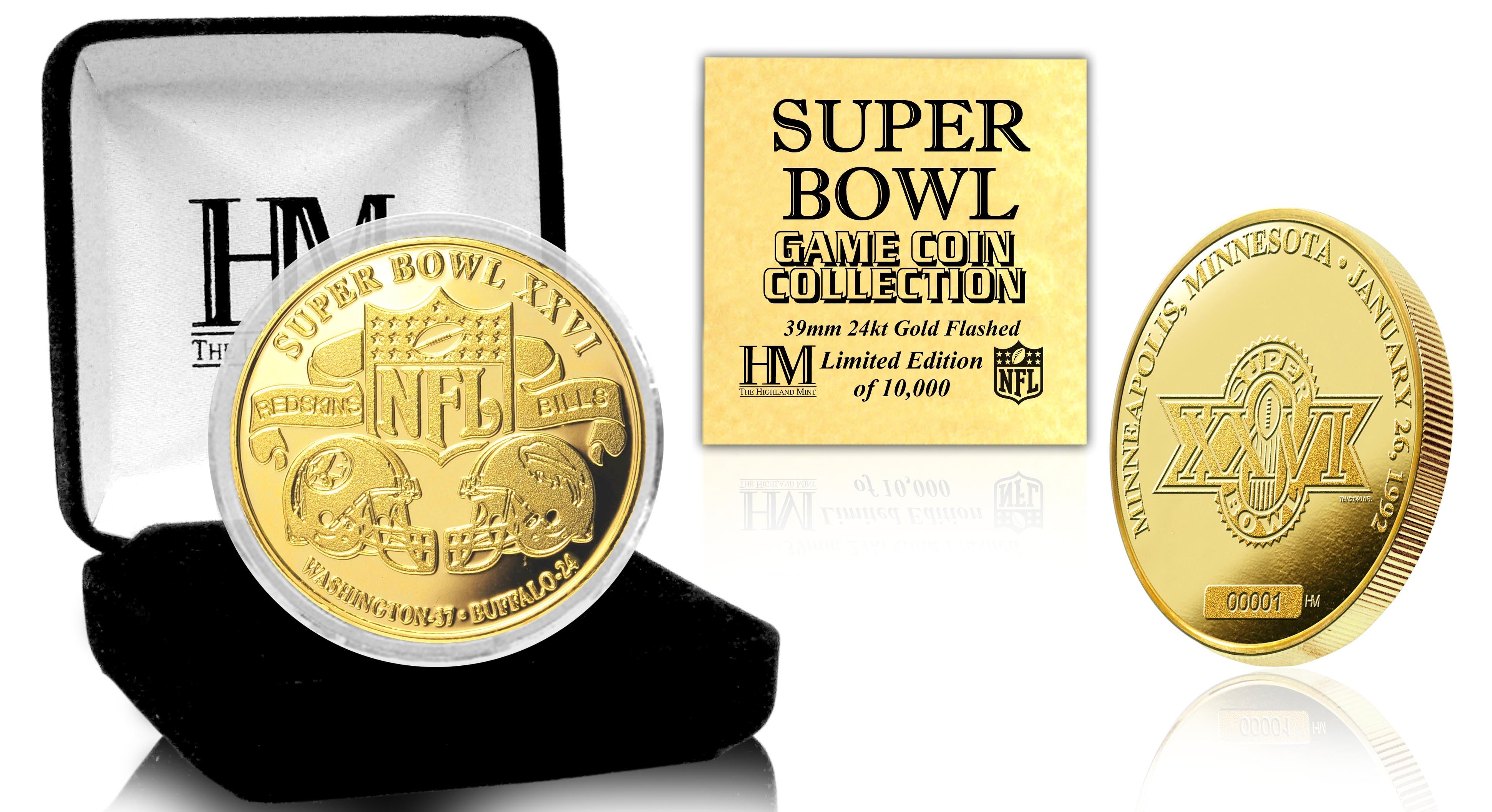 Super Bowl XXVI 24kt Gold Commemorative Flip Coin - Limited Edition Collectible for Football Fans, Sports Memorabilia & Game Day Decor