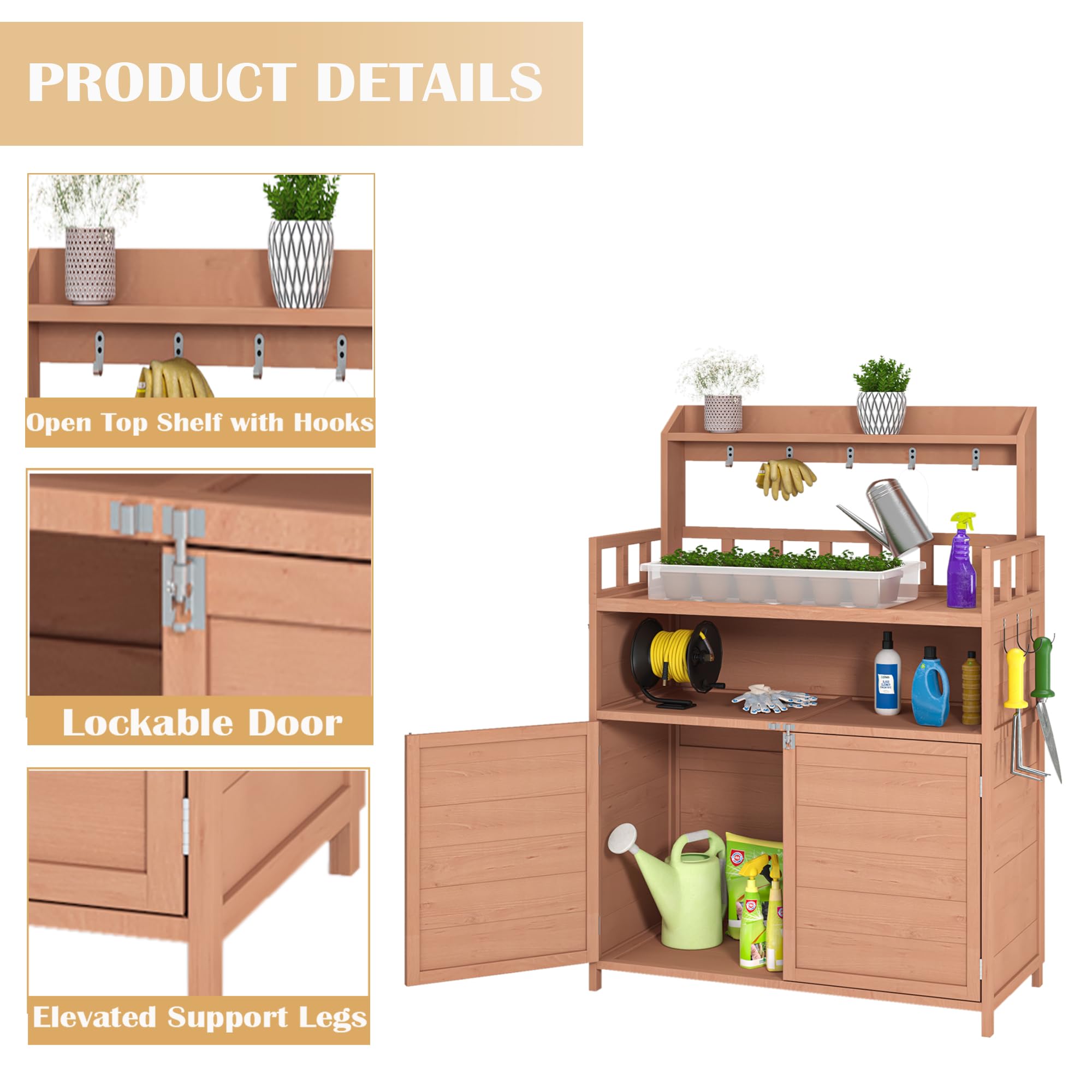 **Outdoor Potting Bench with Storage - Heavy Duty Wooden Garden Table for Planting, Gardening, Patio & Lawn - Perfect for Organizing Tools & Potting Plants**