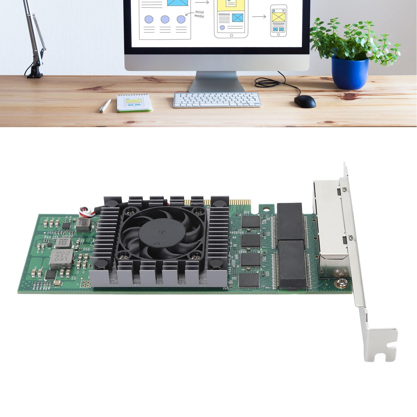 4 Port Gigabit Ethernet PCIe Network Card - 100/1000Mbps PCI Express Adapter with I211 Chip | High Speed Industrial LAN Card for Servers, Workstations & Gaming PCs