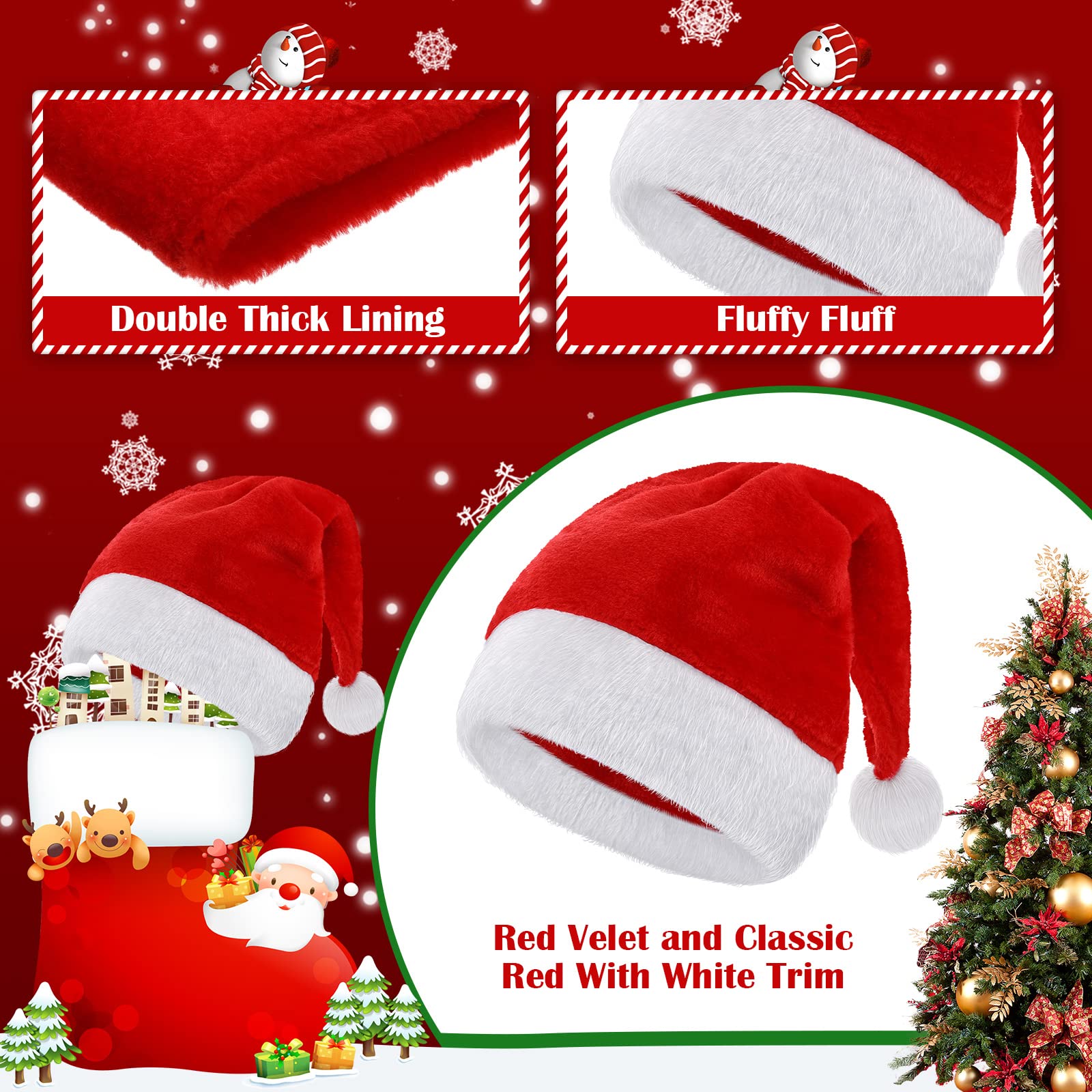 20 Pack Velvet Santa Hats for Adults - Bulk Christmas Party Hats Unisex with Soft Lining - Holiday Festive Costume Accessories for Family Gatherings, Office Parties & New Year Celebrations