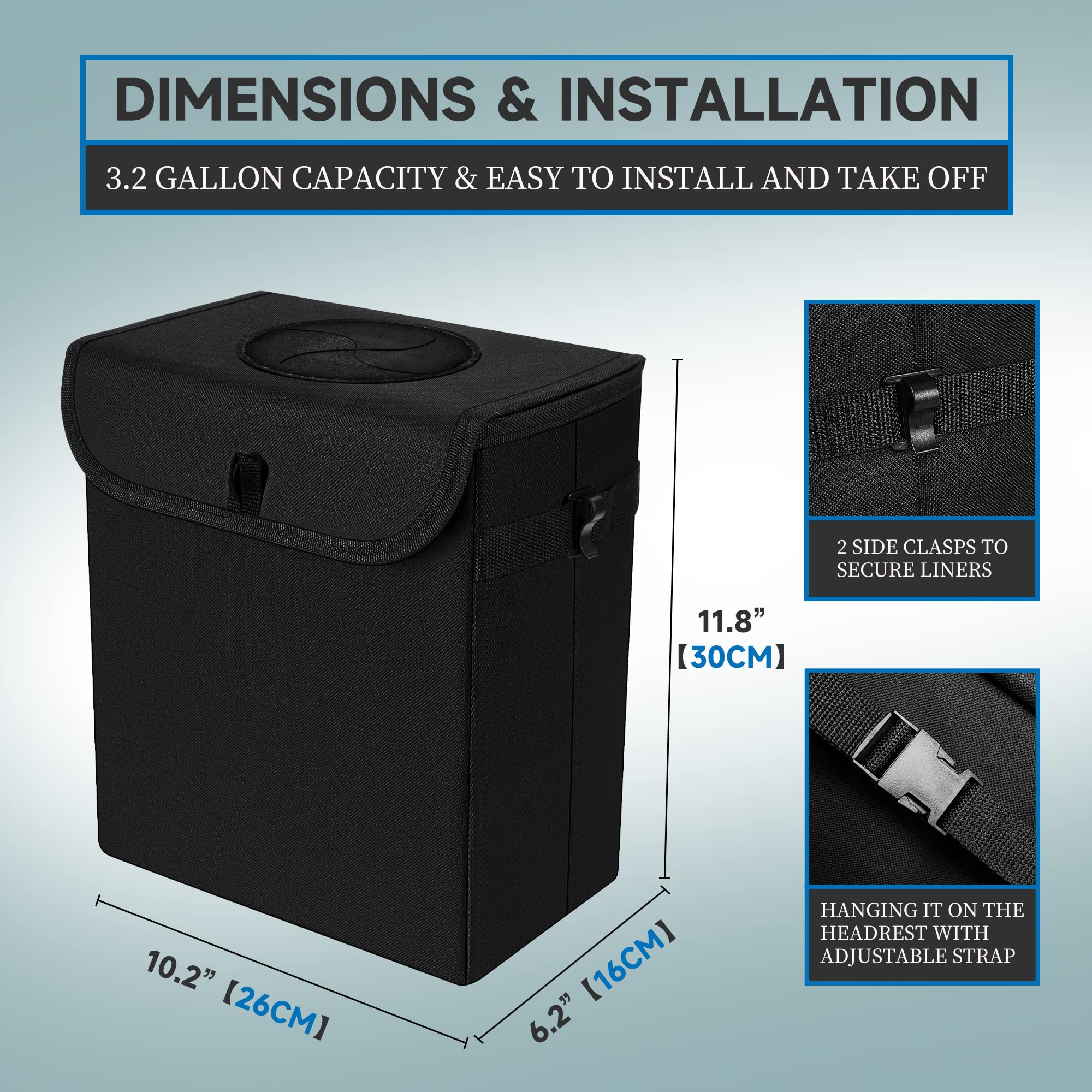 Leak-Proof Car Trash Can with Lid - Waterproof Vehicle Garbage Bin & Organizer for Cars, SUVs, Trucks - Perfect for Road Trips, Commuting & Keeping Your Car Clean