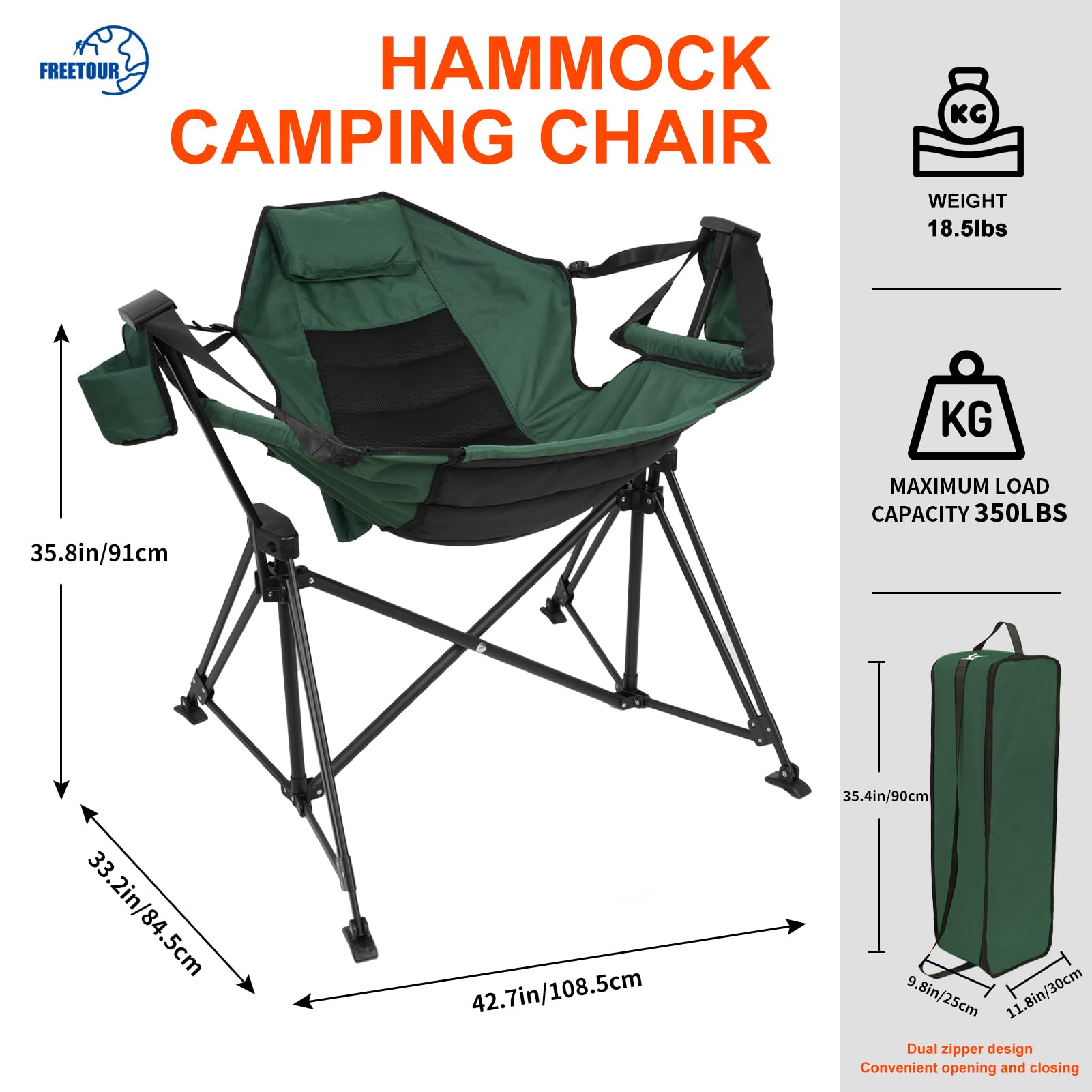 Portable Hammock Camping Chair - Foldable & Lightweight for Adults, Supports 350lbs - Perfect for Outdoor Swinging, Camping, Lawn & Garden Relaxation - Great for Backyard, Beach, Picnics & Travel Adventures