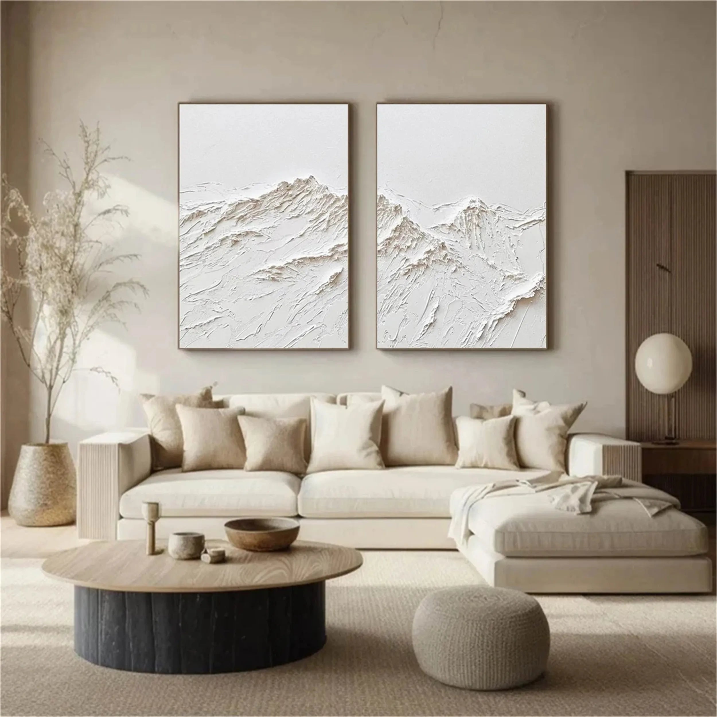 Minimalist Textured Plaster Art Paintings - Set of 2 Modern Wall Decor (#MM264) | Perfect for Living Room, Bedroom & Office Aesthetic
