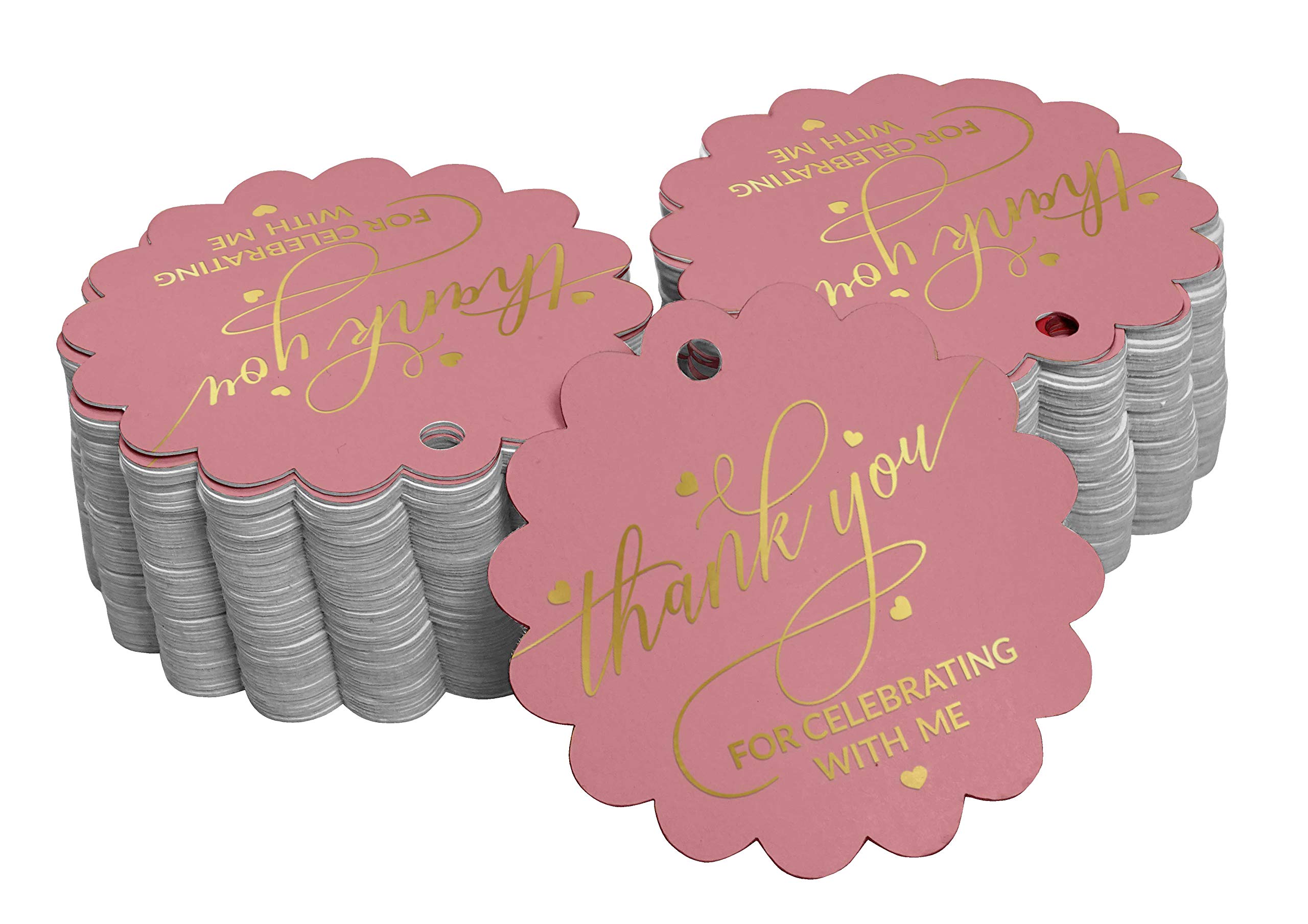 100pcs Real Gold Foil Thank You Birthday Favor Tags - Elegant Celebration Party Decorations for Weddings, Baby Showers & Special Events