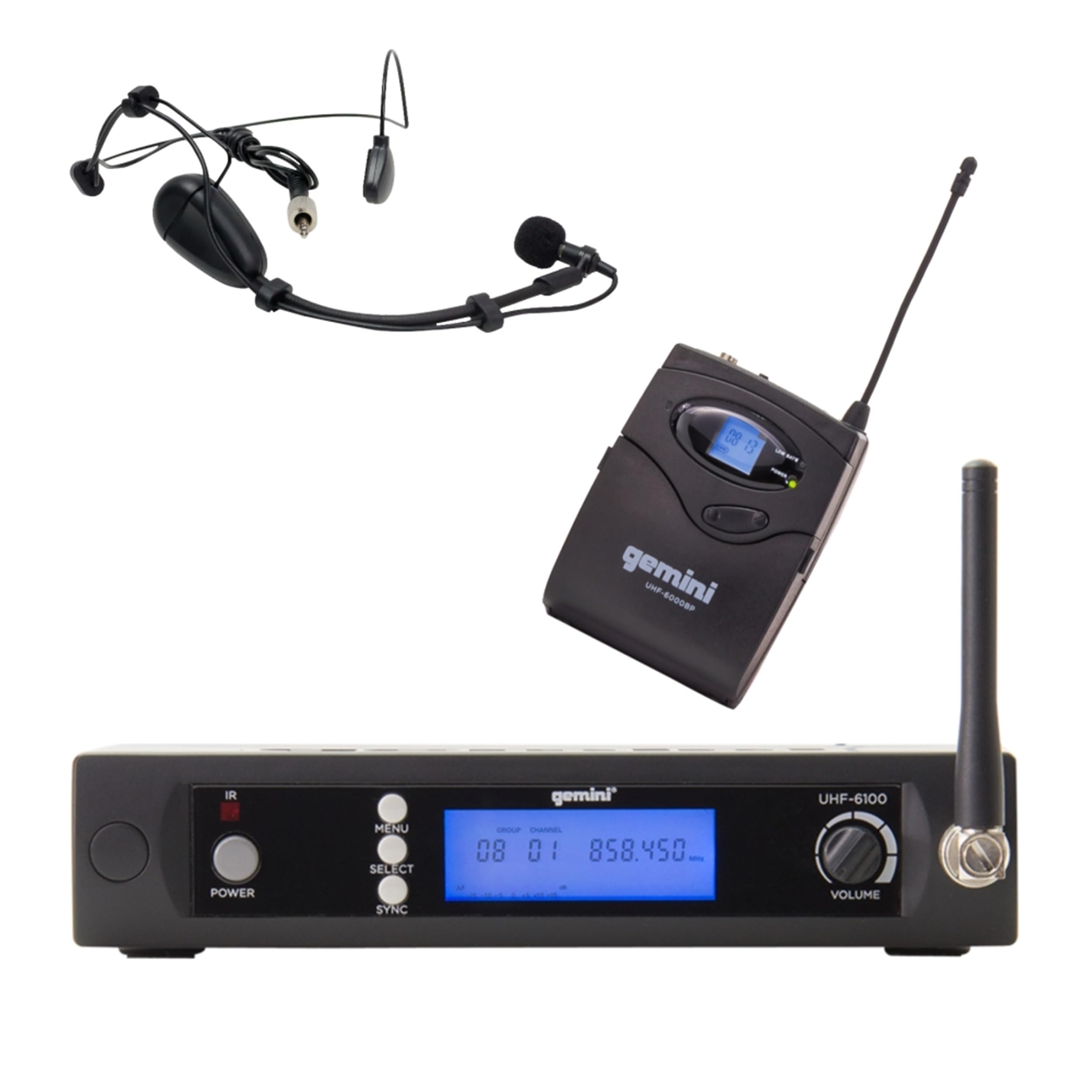 Gemini Sound UHF-6100HL Professional Wireless Microphone System - 256 Channel UHF Receiver with Headset & Lavalier Mic, 240ft Range, LCD Display, Crystal Clear Audio for Performers, Instructors & Public Speakers - Perfect for Live Performances, Presentations, Teaching & Events