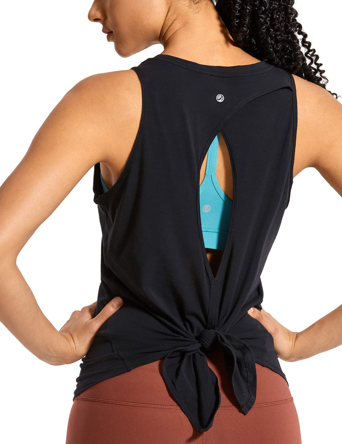 CRZ YOGA Women's Pima Cotton Workout Tank Tops - Tie Back Sleeveless Athletic Shirts for Yoga, Gym & Sports | Breathable Open Back Design for Comfortable Workouts