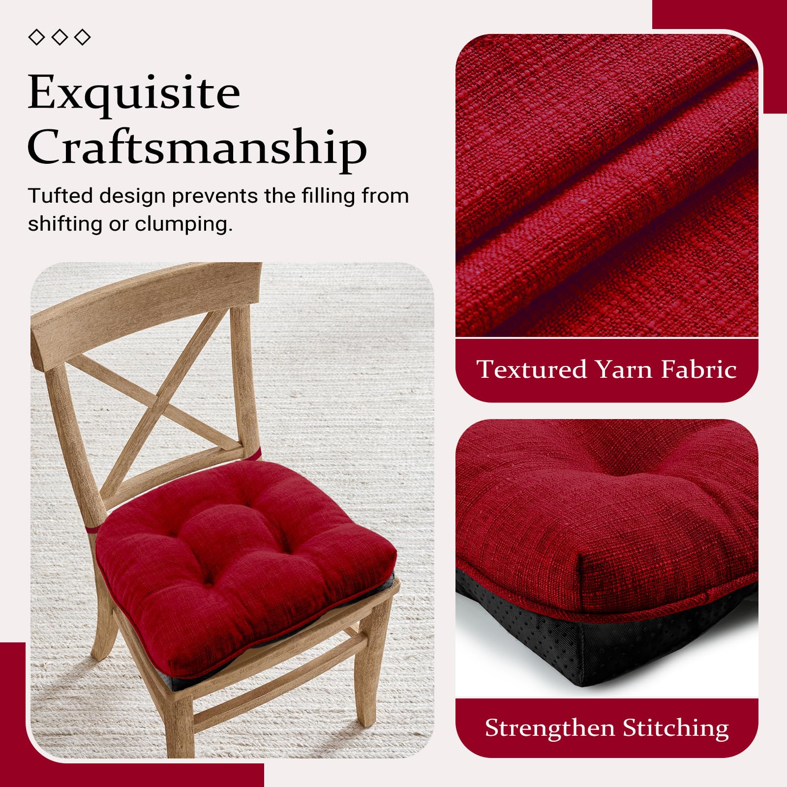 Non-Slip Tufted Memory Foam Chair Cushions Set of 2 - 15.5